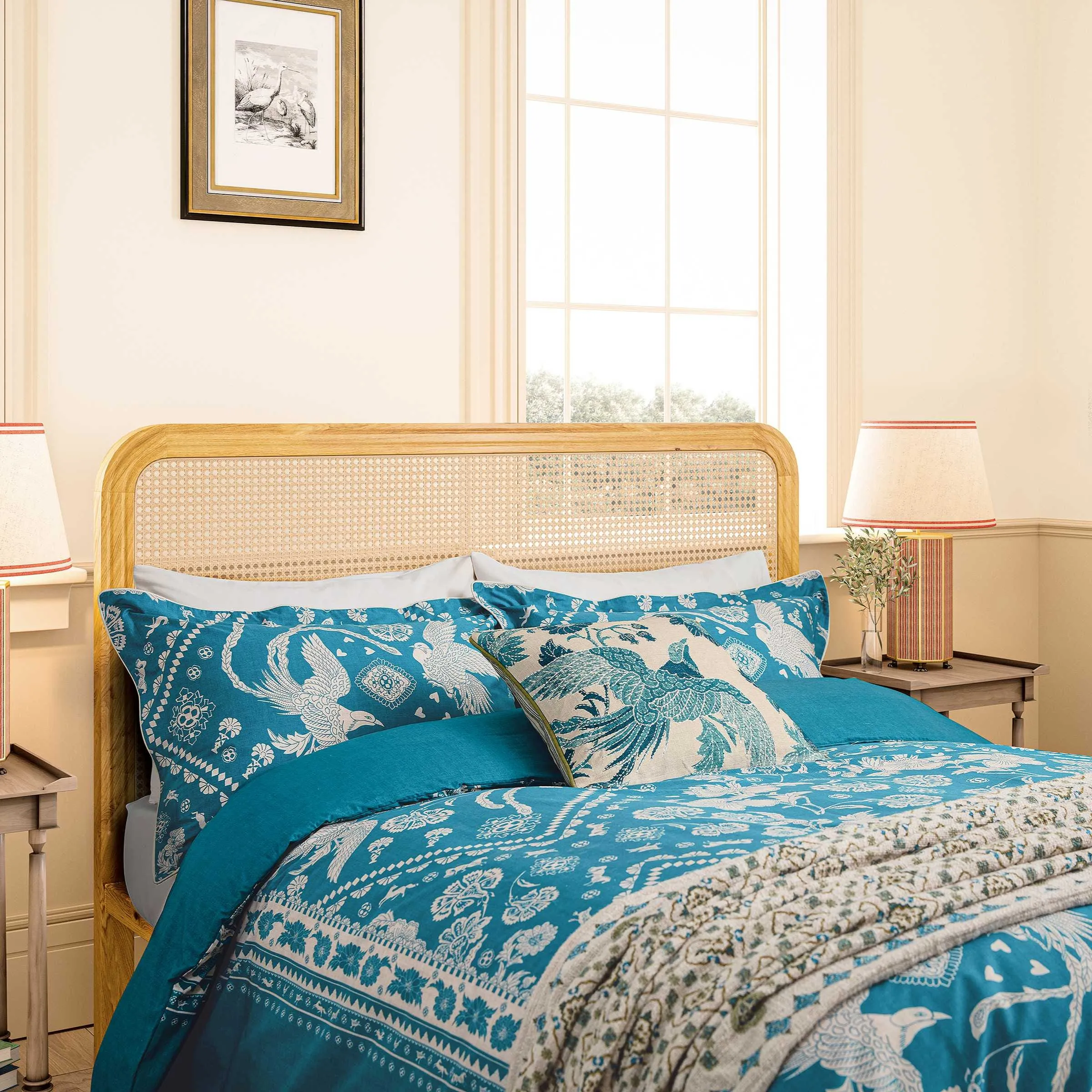 King Size Duvet Set with Print - Blue, Cotton