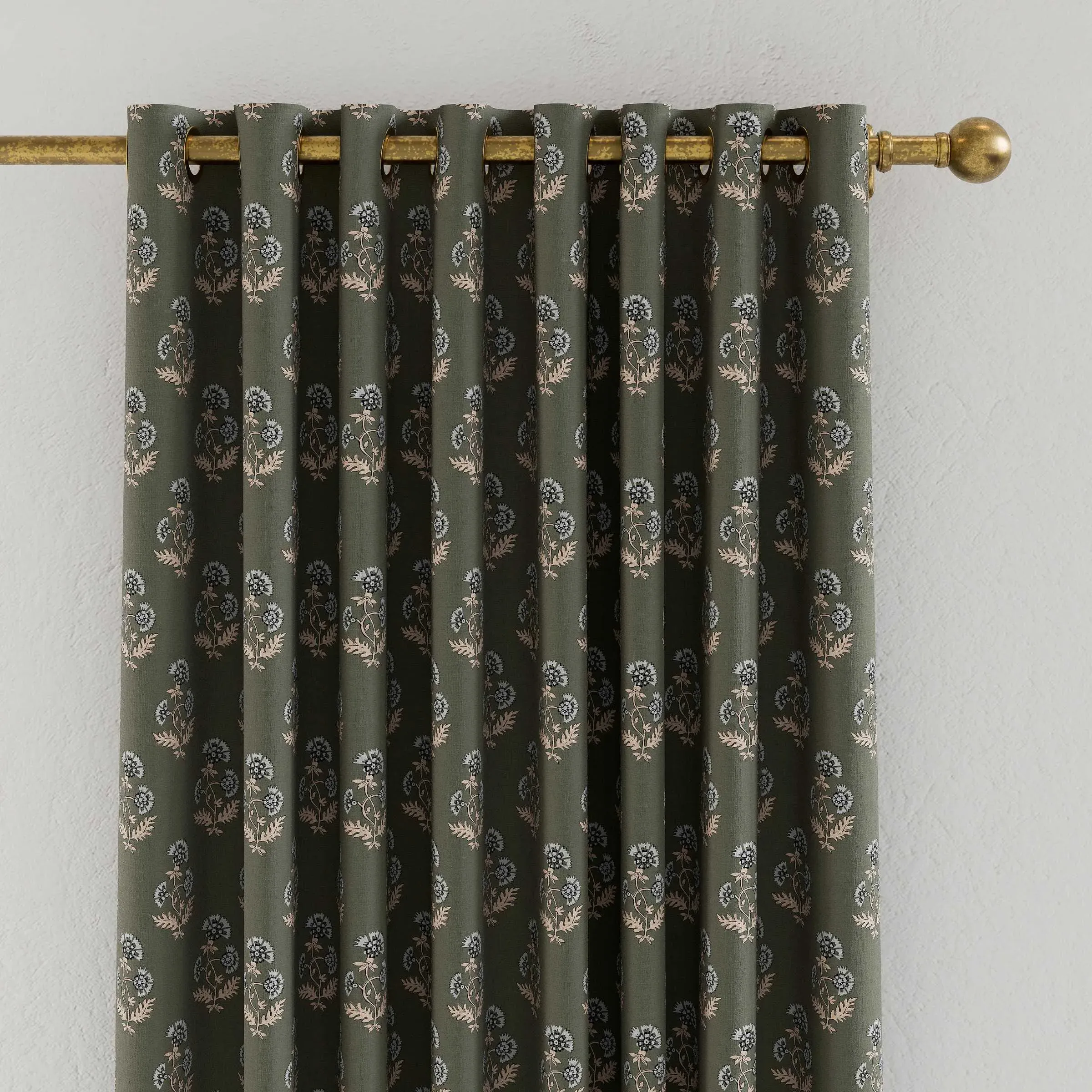 Lined Curtains with Blackout - Olive, Cotton