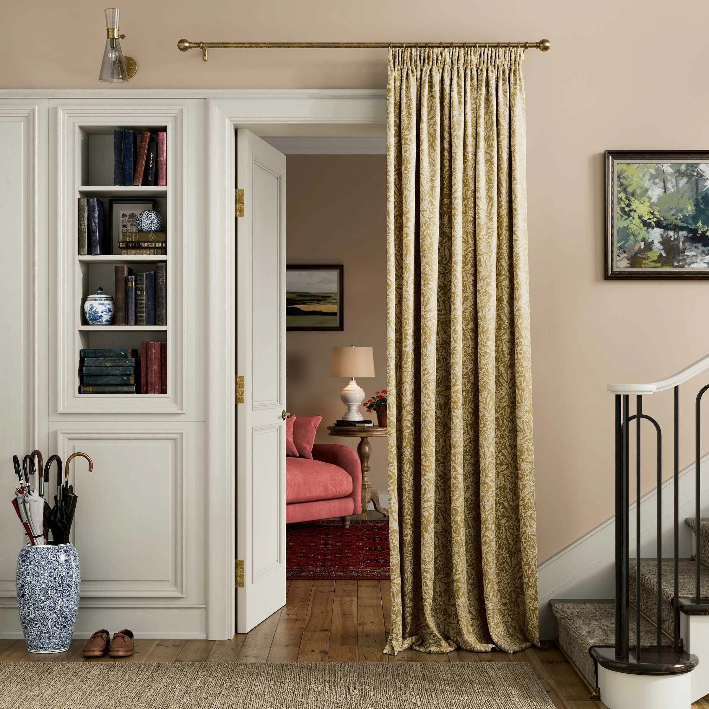 Lined Curtains with Pencil Pleat - Gold, Cotton