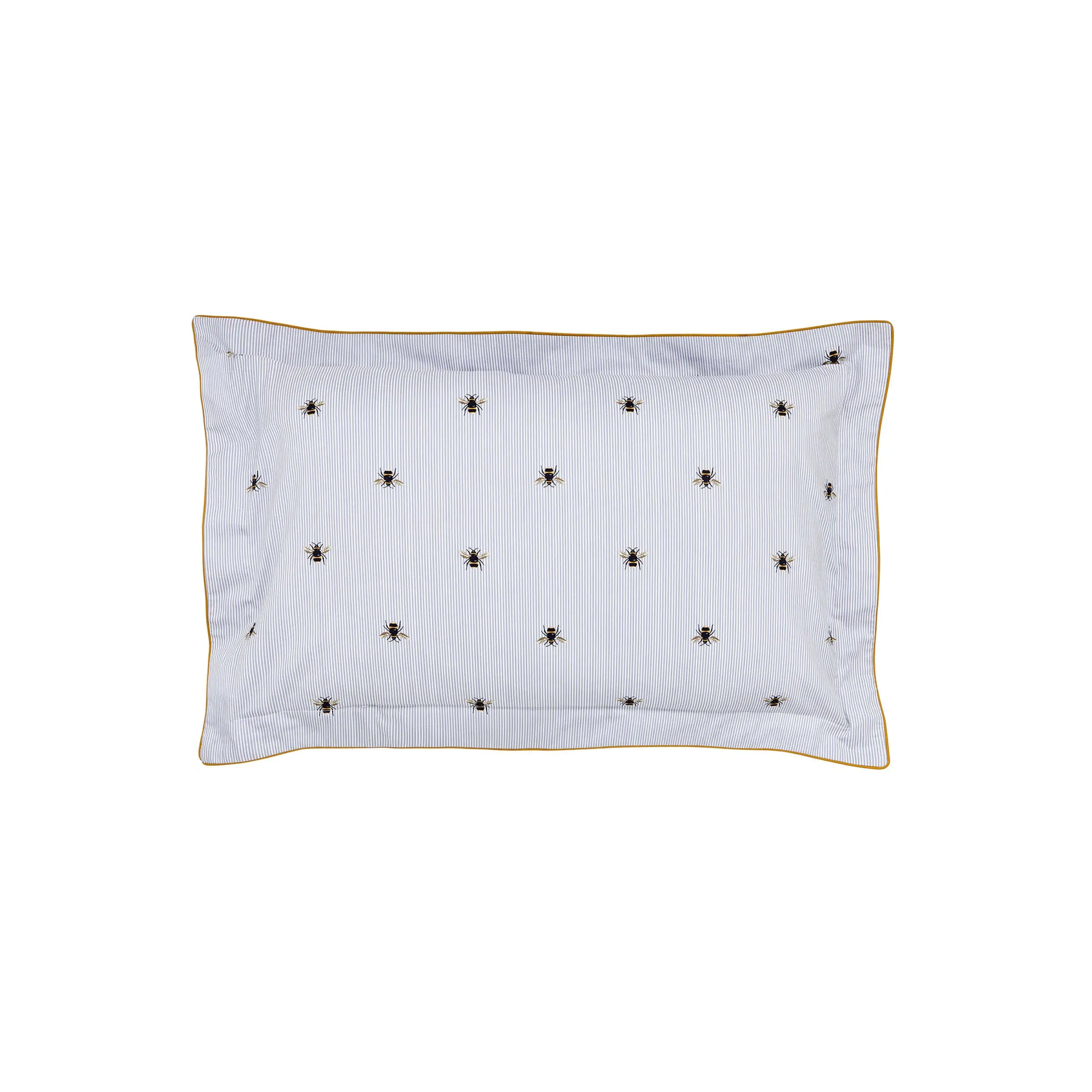 Oxford Pillowcase with Bee Print - Blue, Cotton image