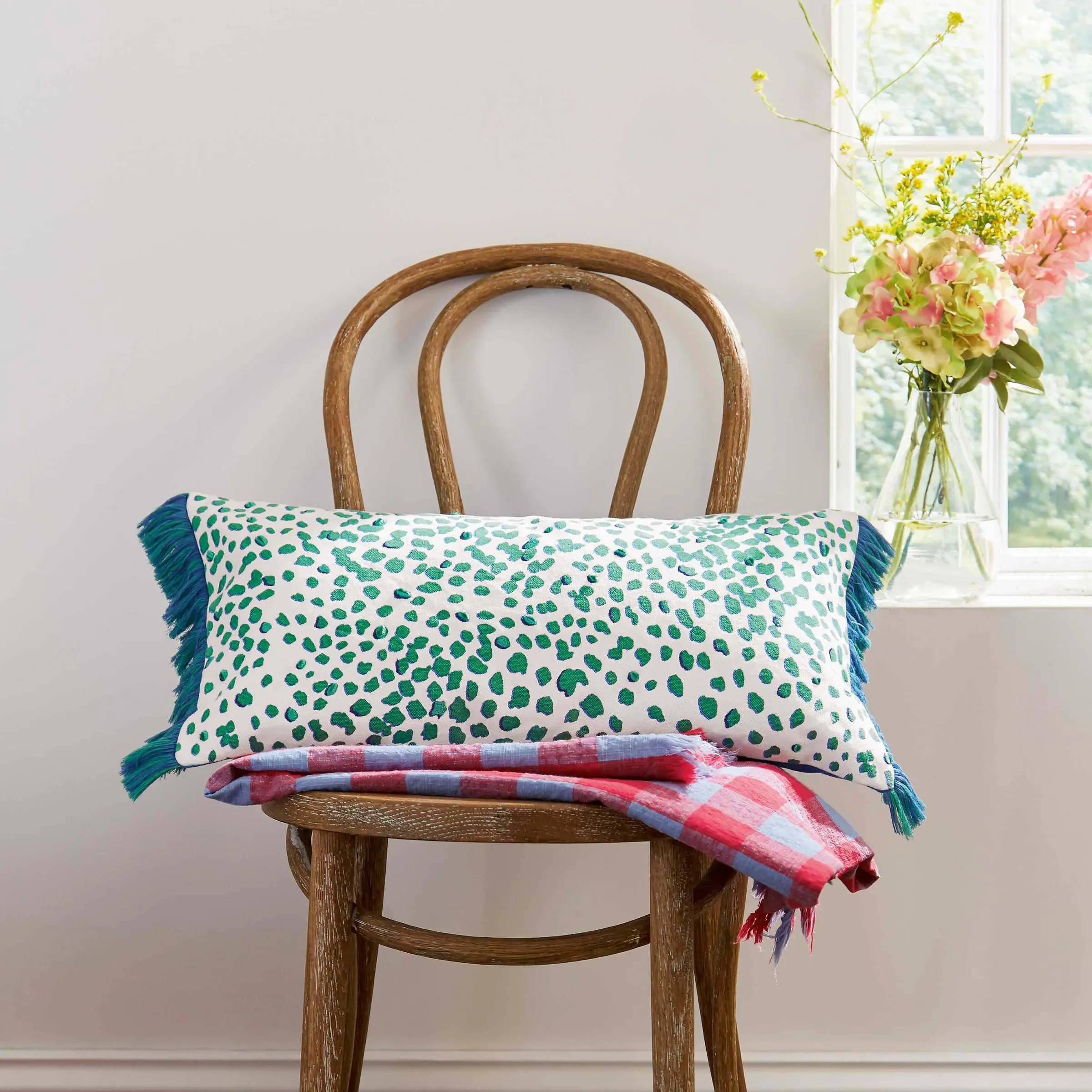 Rectangular Cushion with Fringe - Multi, Cotton