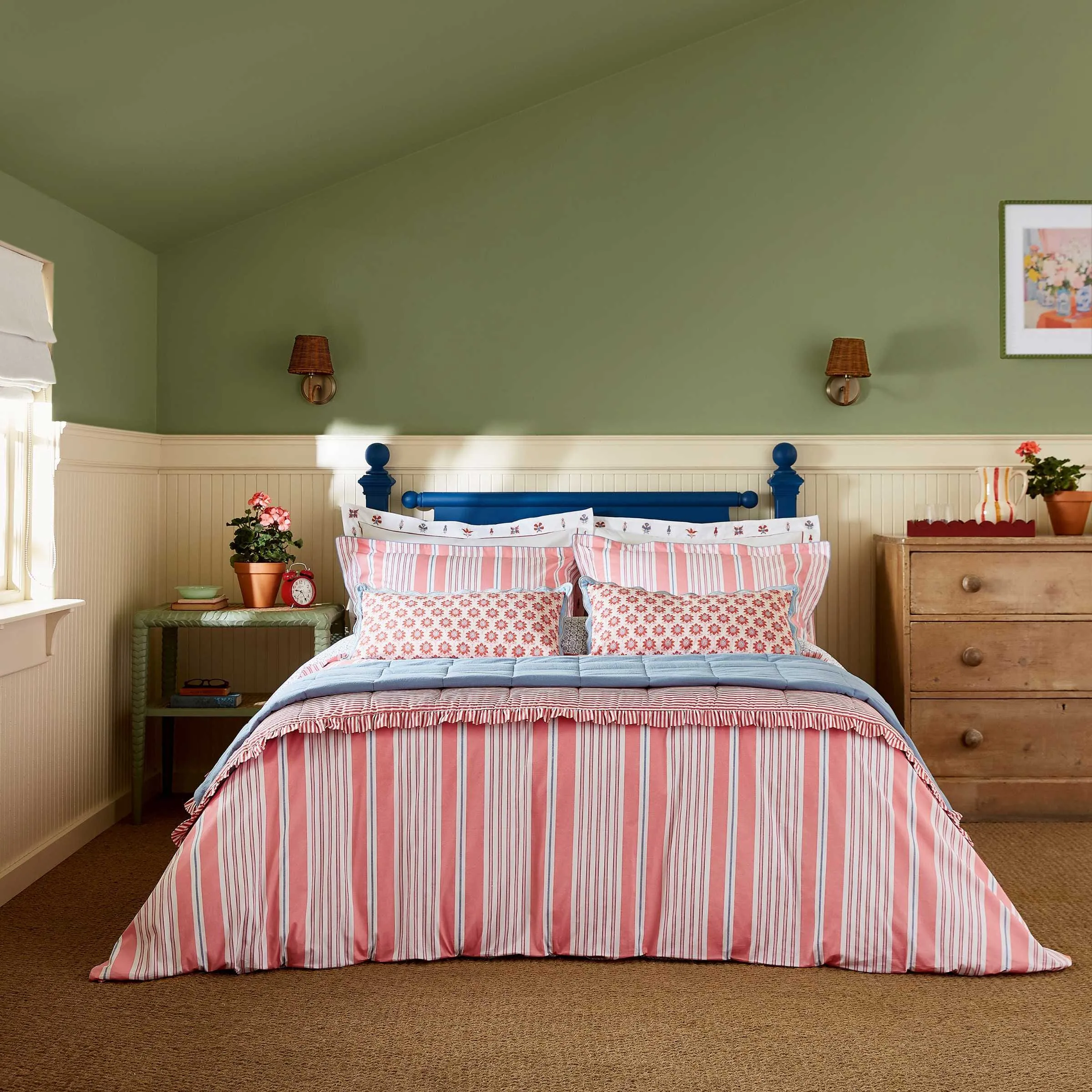 Siesta Stripe Single Duvet Cover Set - Red, Cotton Percale alternate view