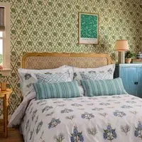 Single Duvet Cover Set Floral - Blue, Cotton