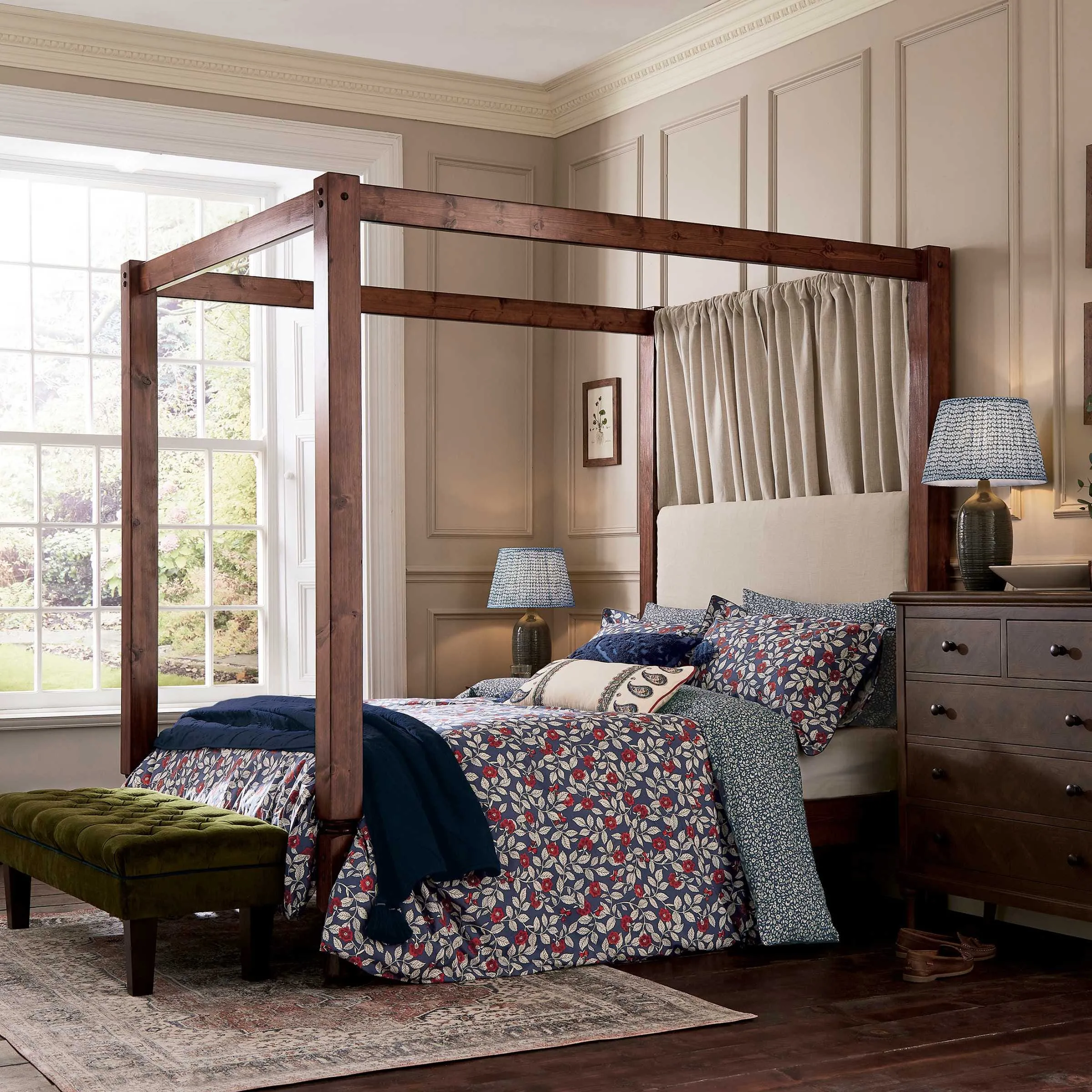 Single Duvet Cover Set Floral - Royal Blue, Cotton