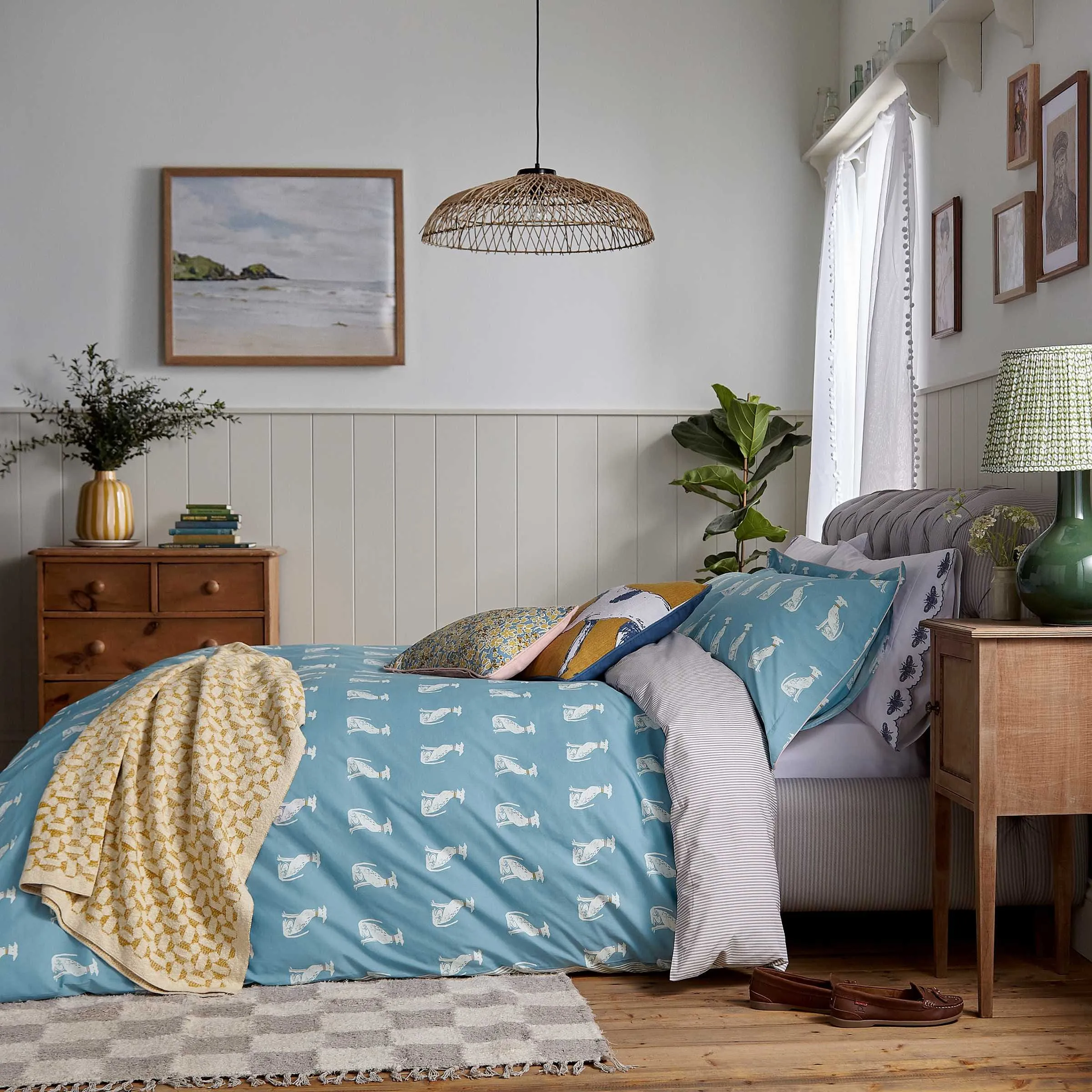 Single Duvet Cover Set with Dogs Print - Blue