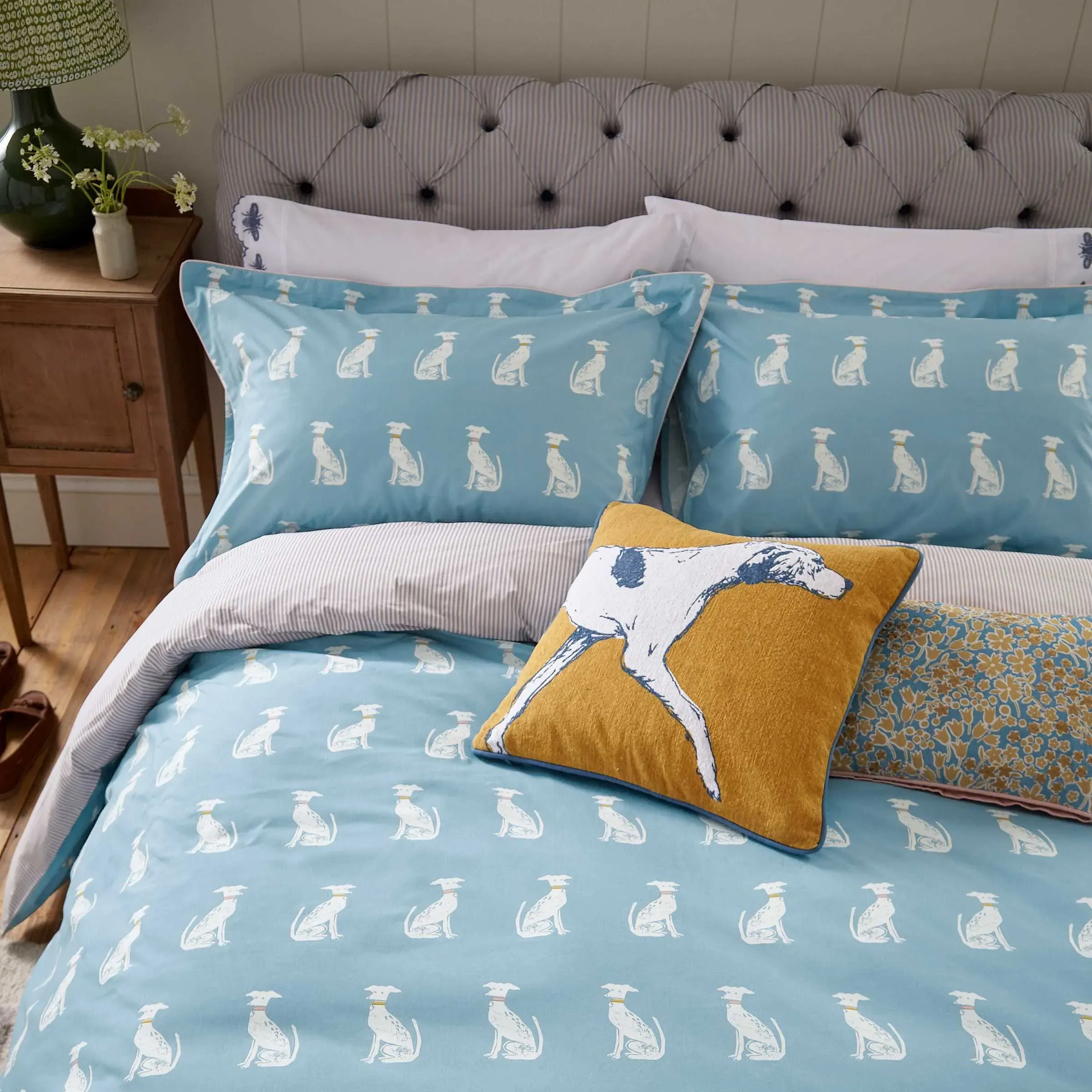 Single Duvet Cover Set with Dogs Print - Blue image