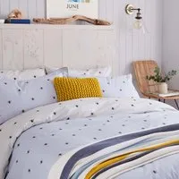 Single Duvet Cover with Bee Print - Blue