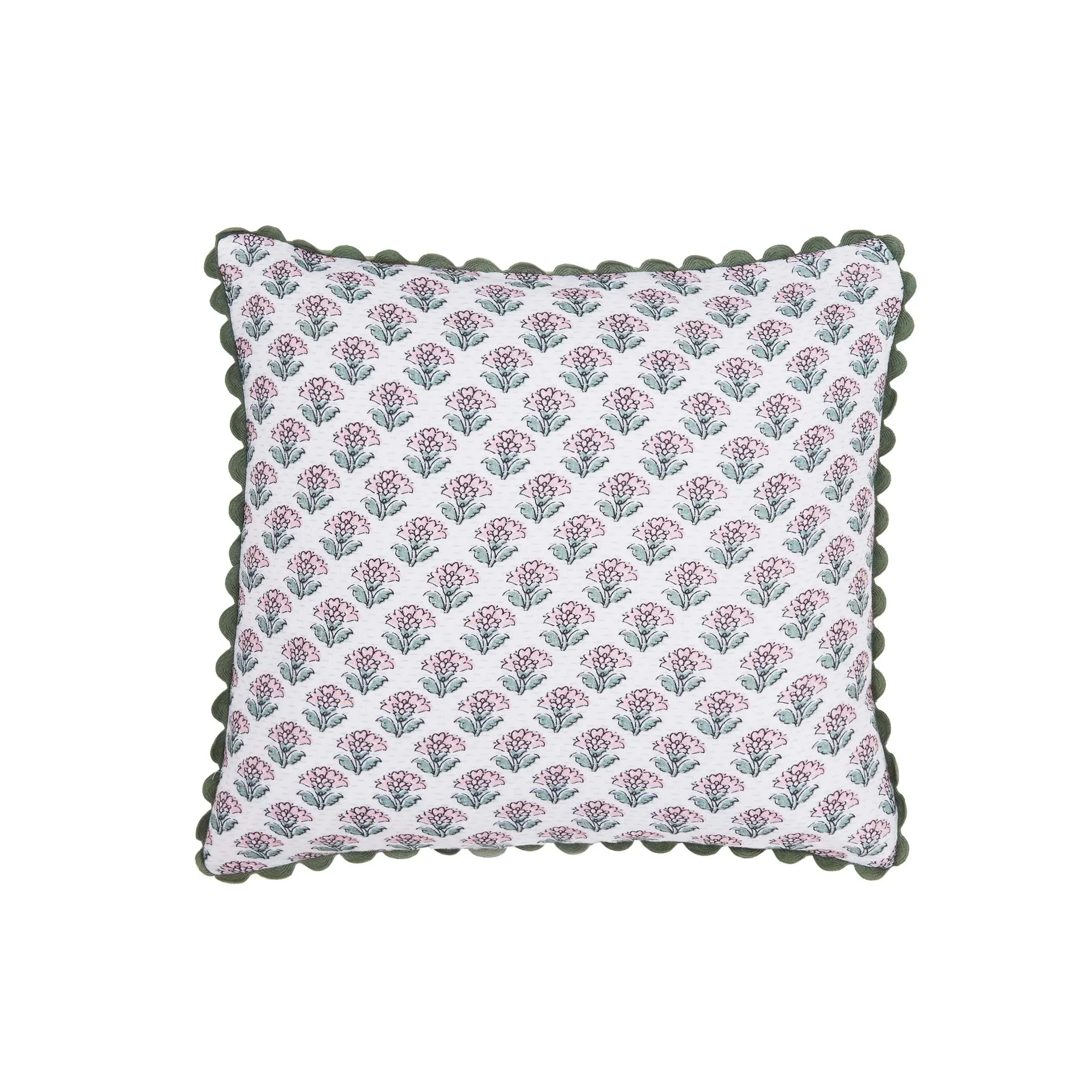 Square Cushion with Blockprint - Khaki, Cotton image