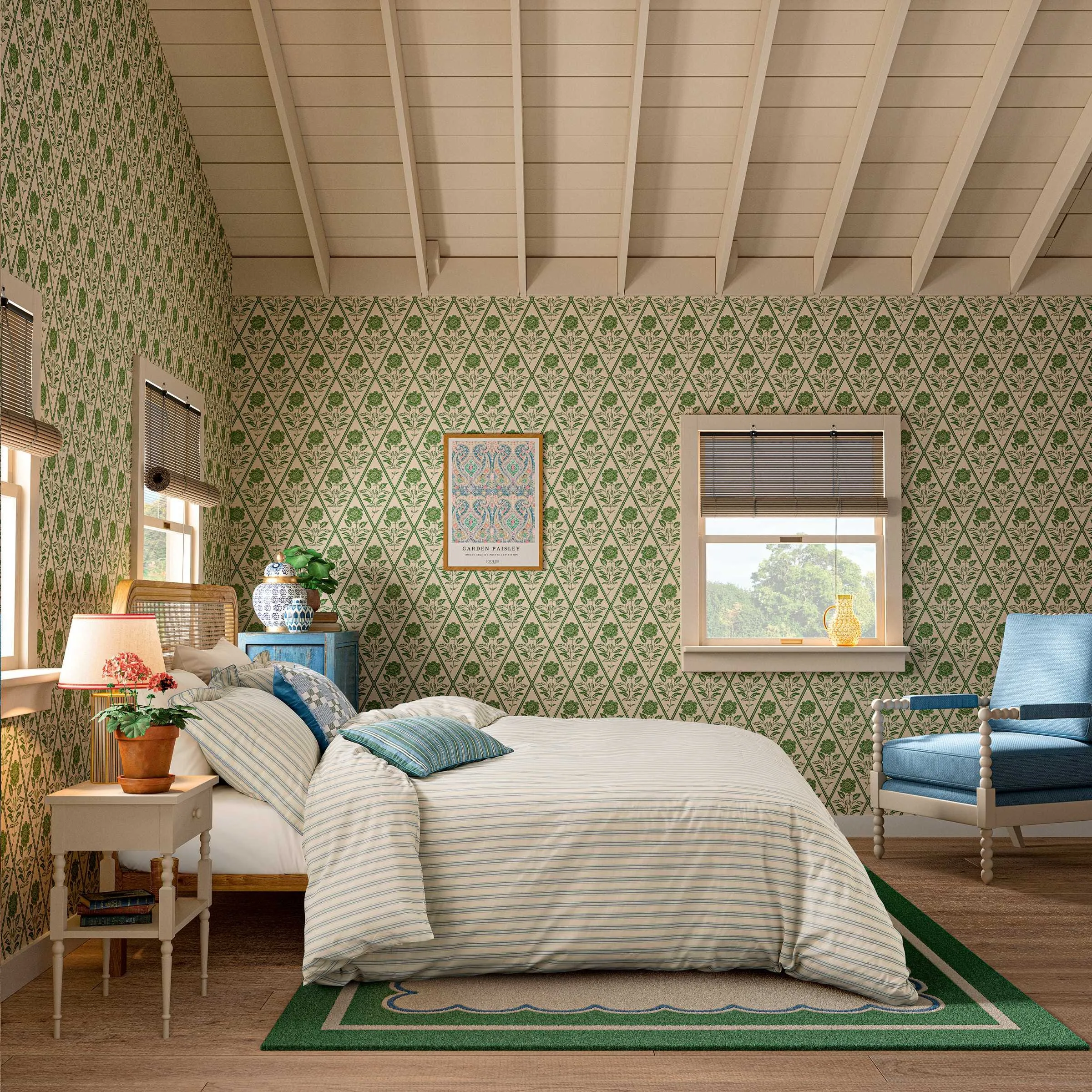 Square Cushion with Check Pattern - Blue