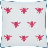 Square Cushion with Embroidery - Blue, Cotton