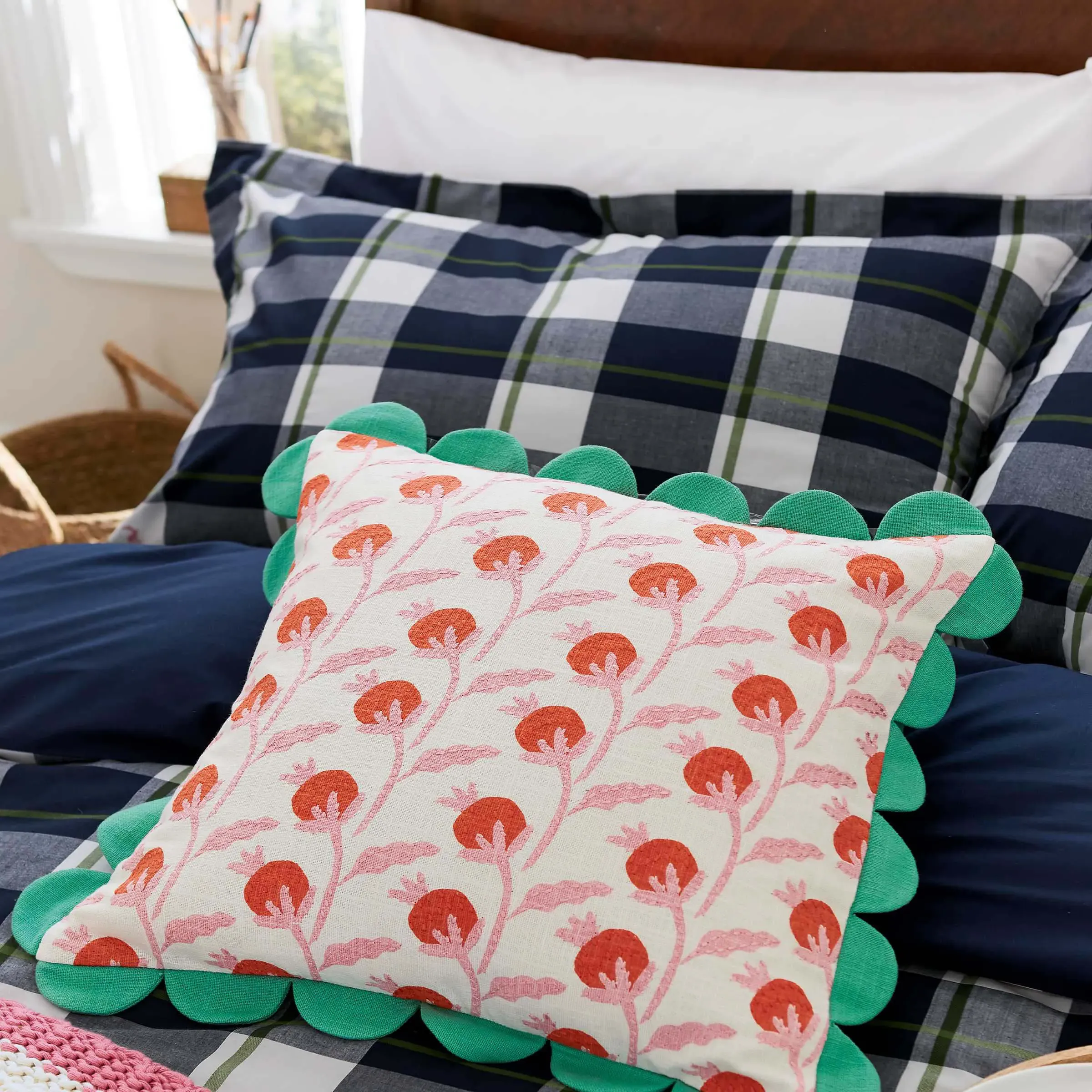 Square Cushion with Embroidery - Multi, Cotton