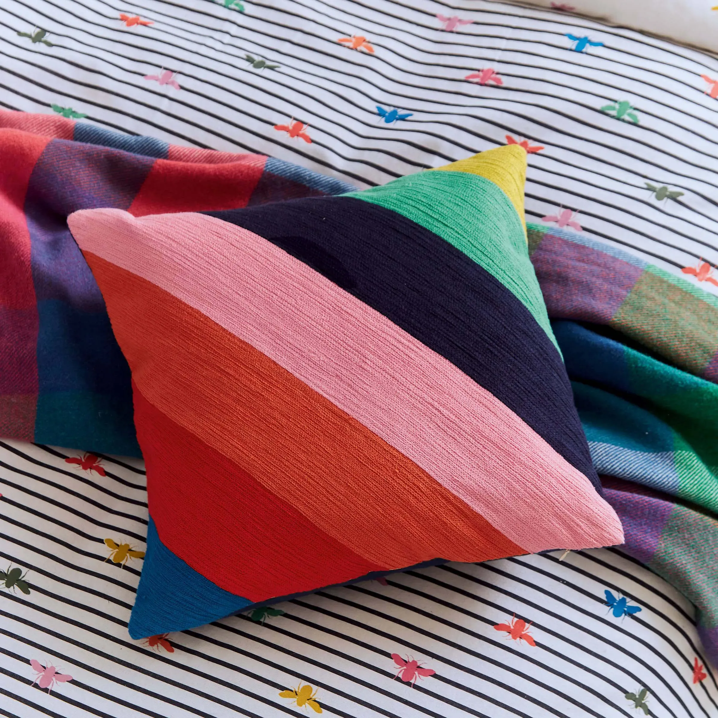 Square Cushion with Rainbow Stripes - Multi