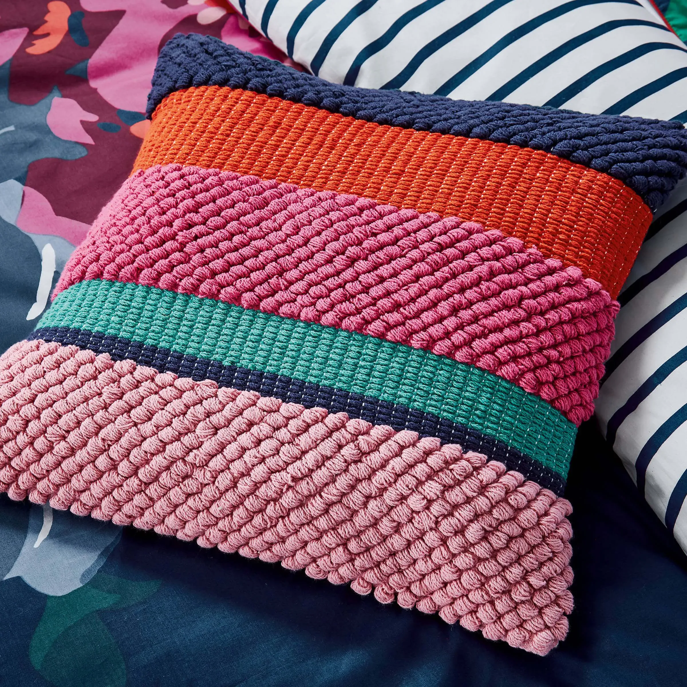 Square Cushion with Stripes - Multi, Woven