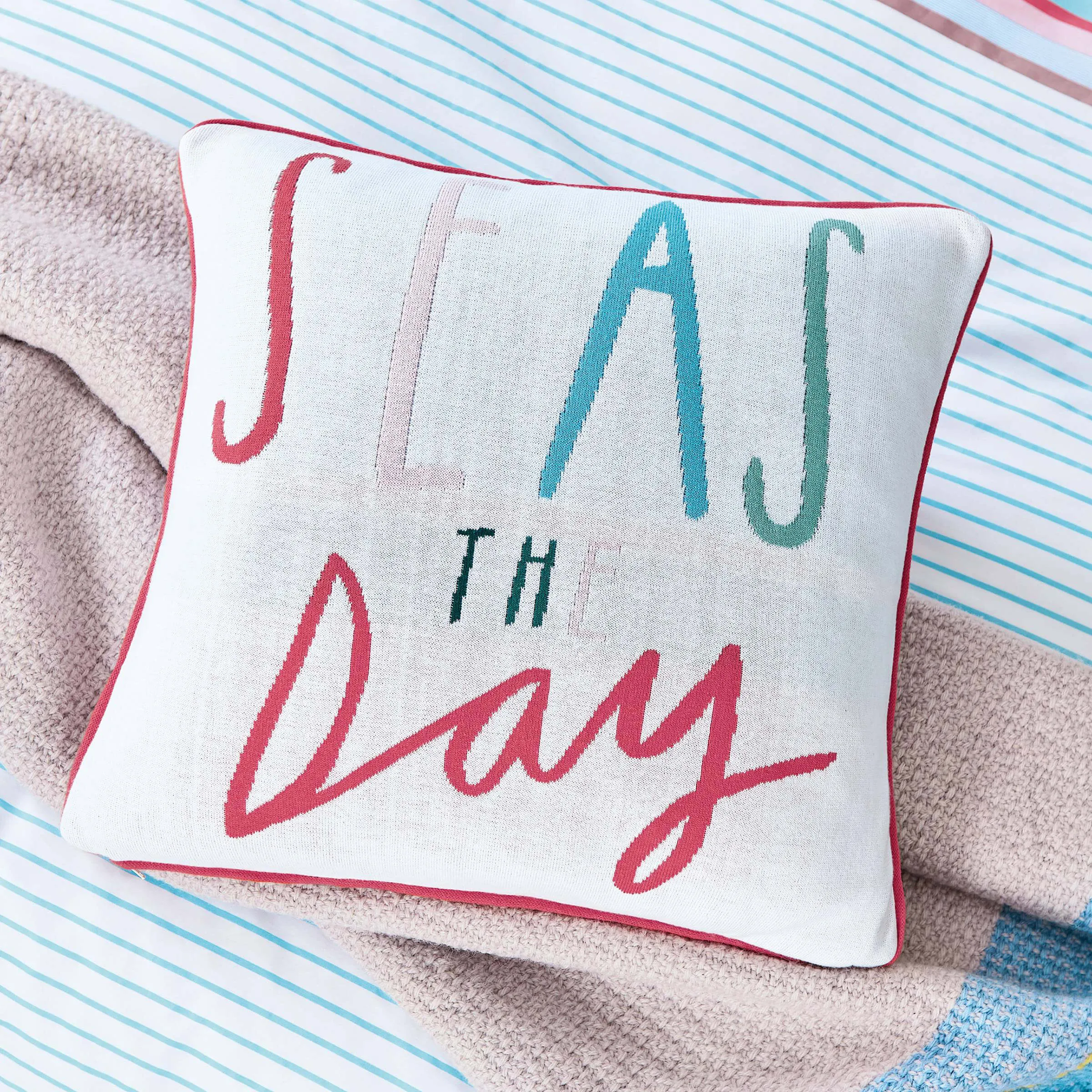 Square Cushion with Text Design - Multi, Cotton