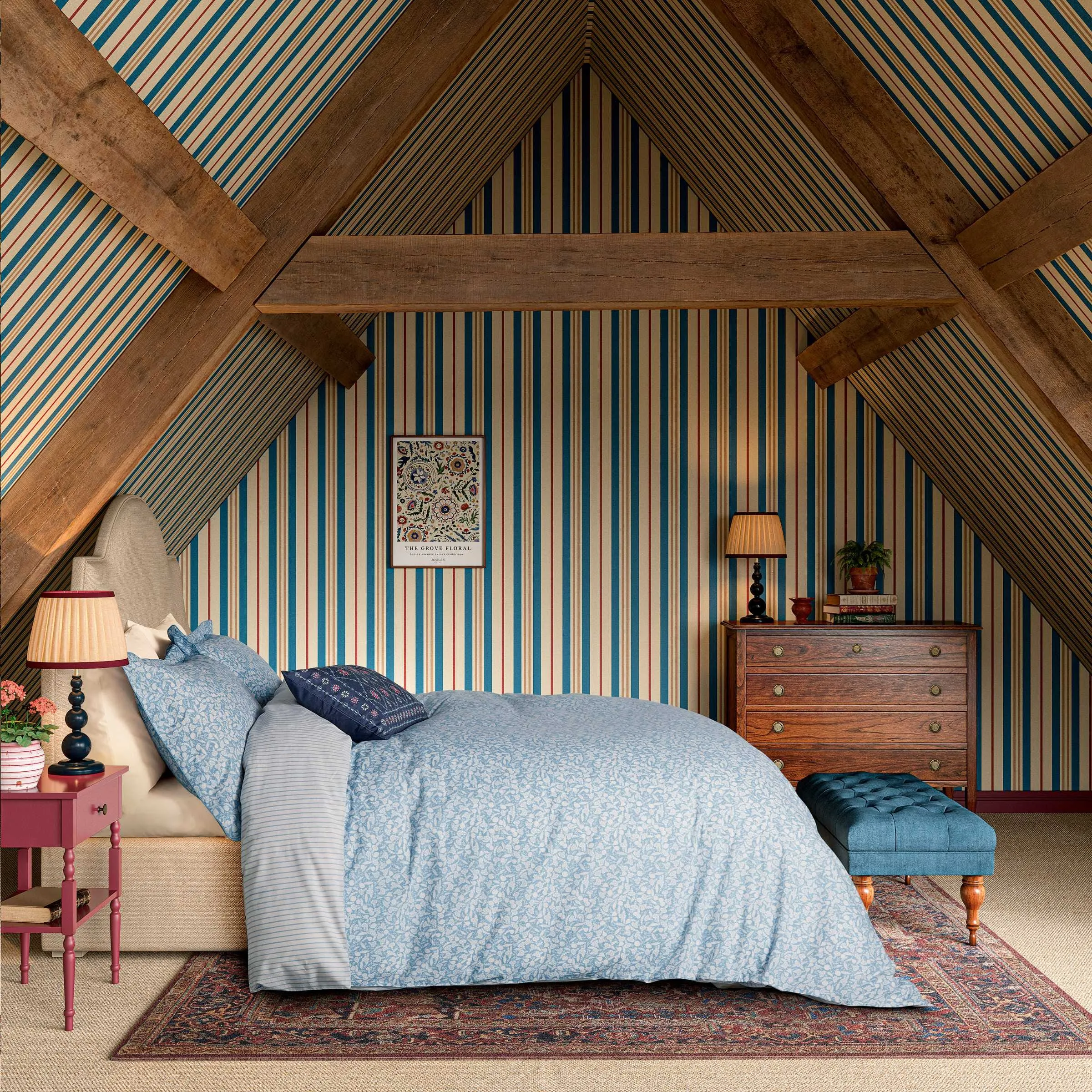 Super King Duvet Cover Set Ditsy Print - Blue, Cotton