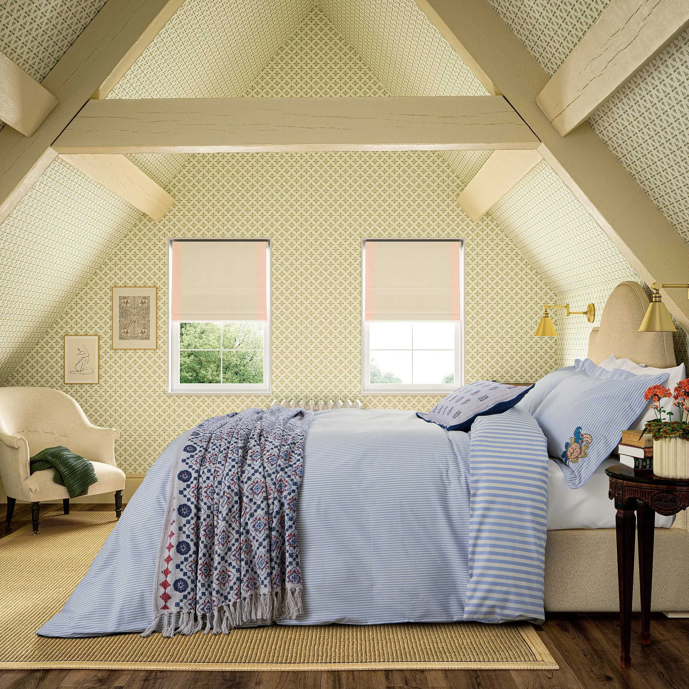 Super King Duvet Cover Set with Embroidery - Blue