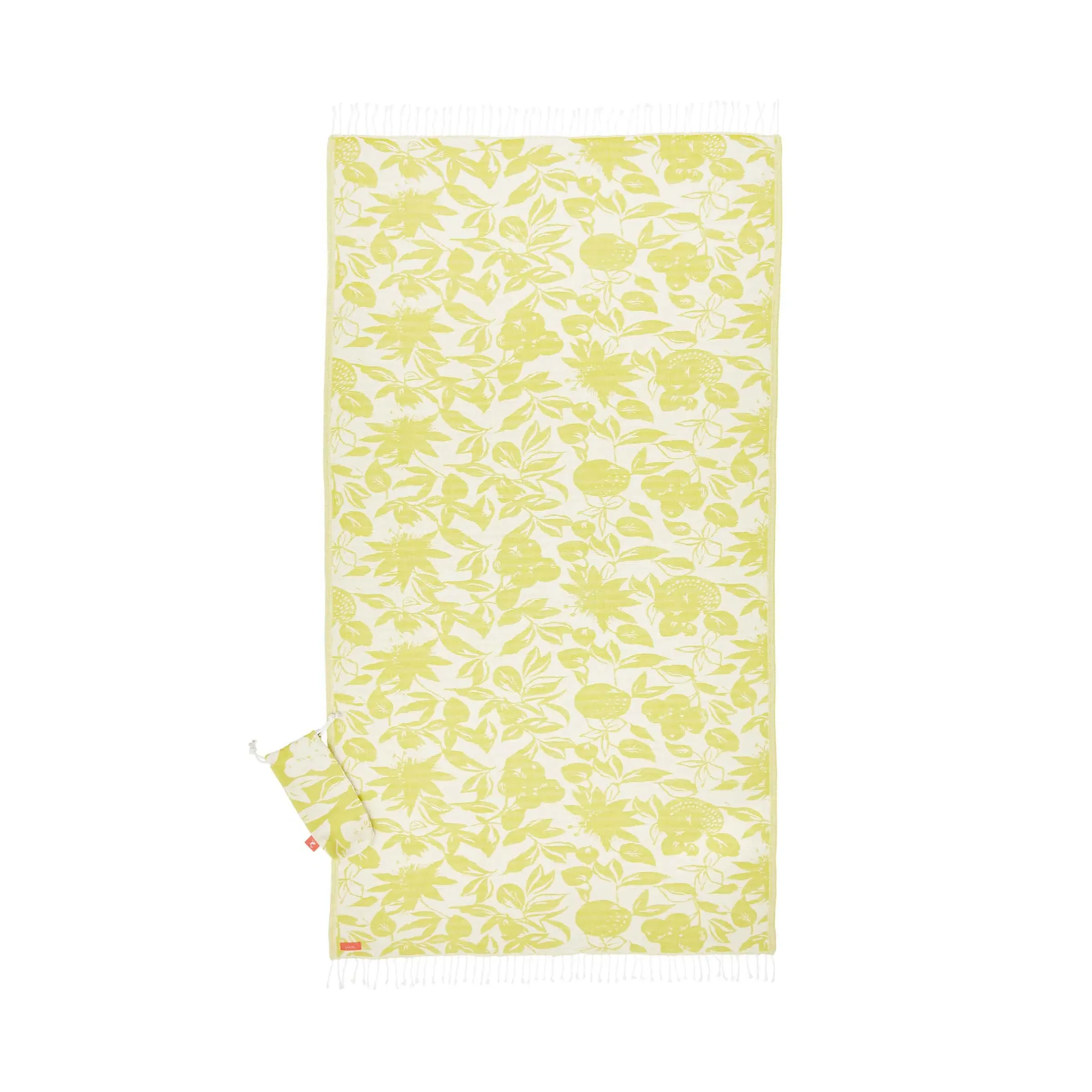 Turkish Towel with Floral Print - Yellow, Cotton