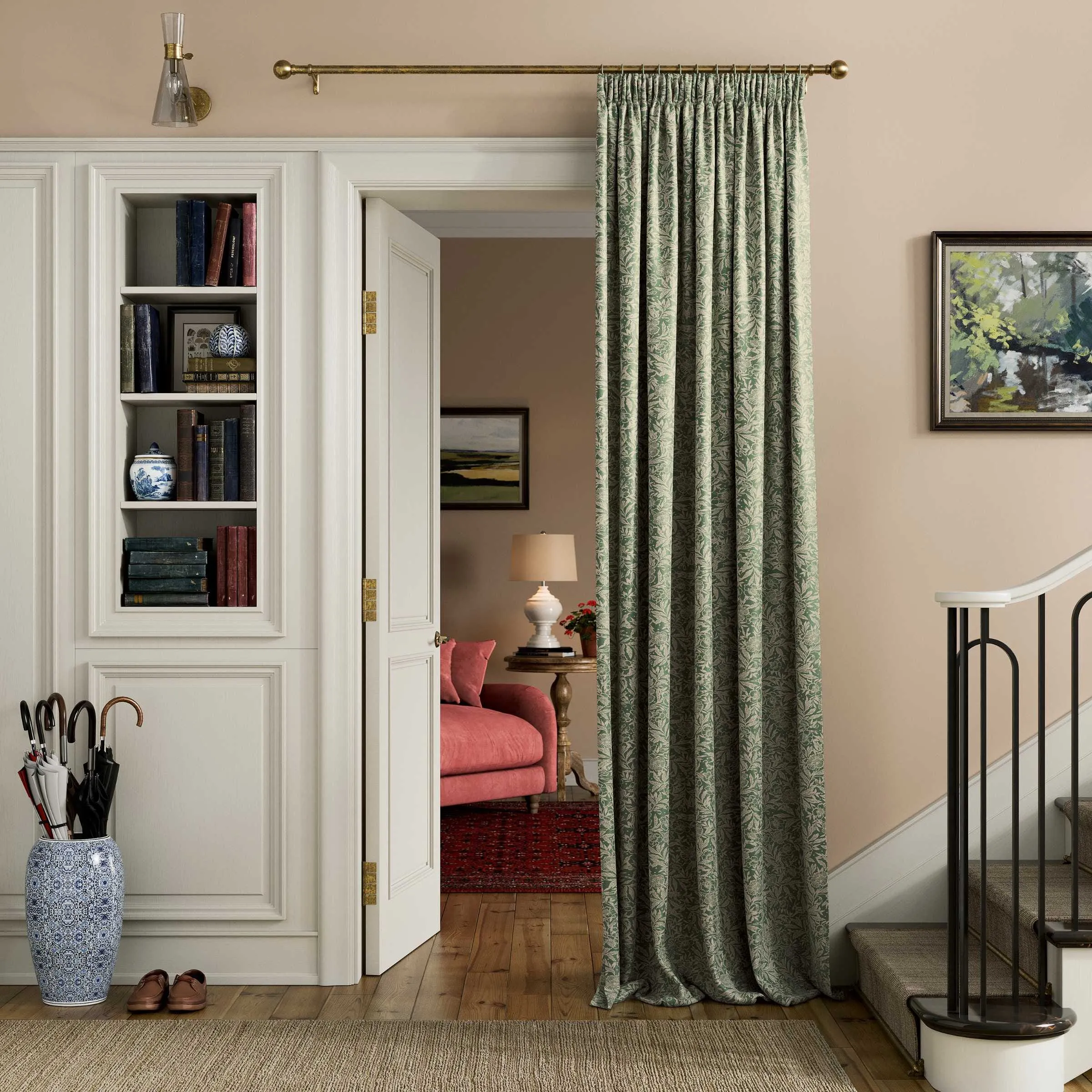 Twilight Ditsy Lined Curtains 66x54" - Green, Cotton alternate view