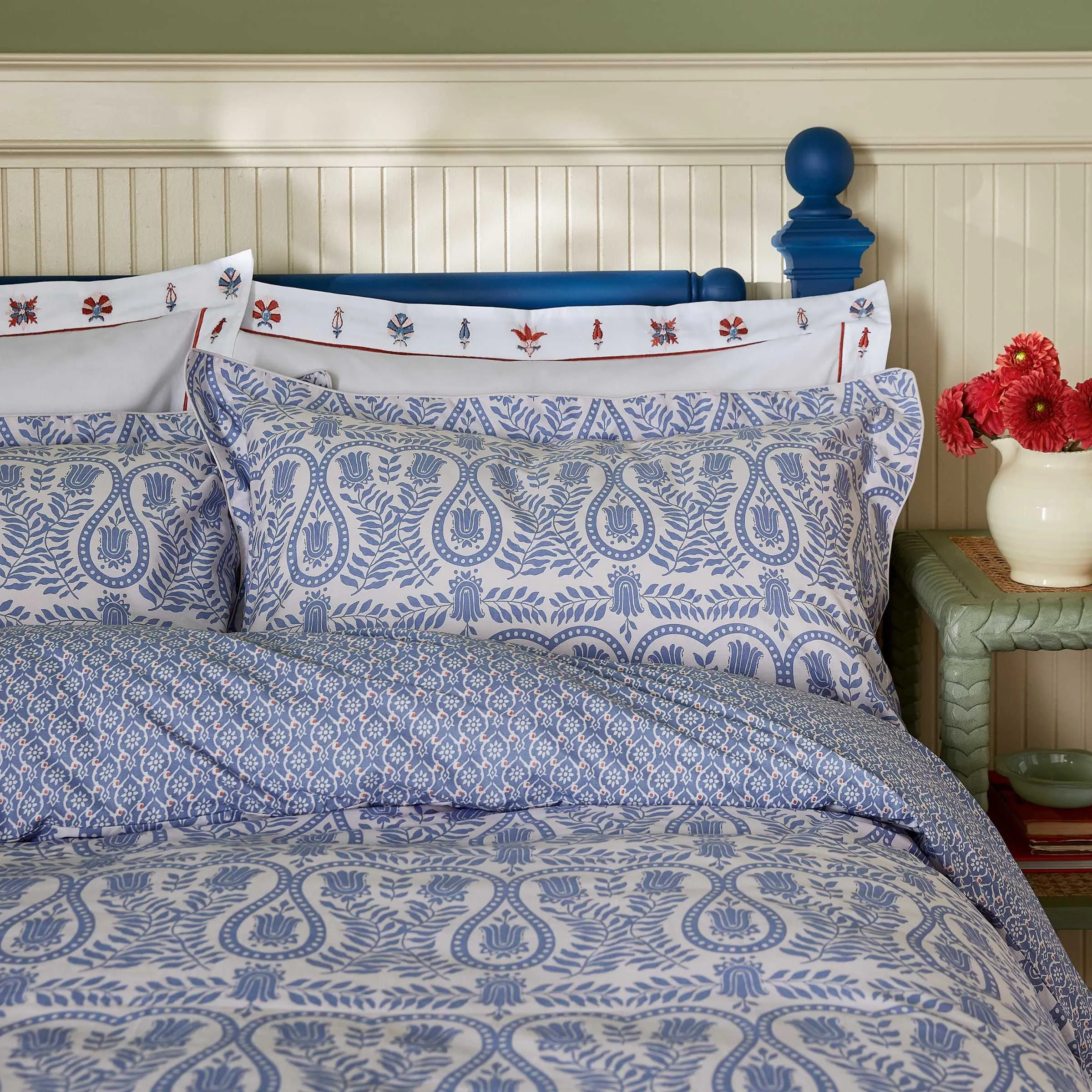 Wandering Indienne Single Duvet Cover Set - Blue, Cotton product