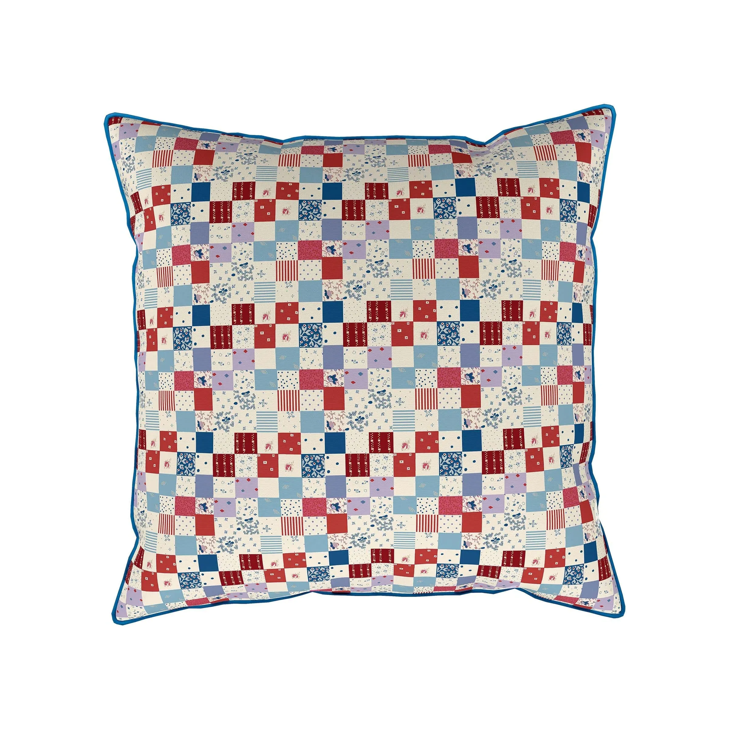 50cm Square Cushion with Piping - Blue/Red image