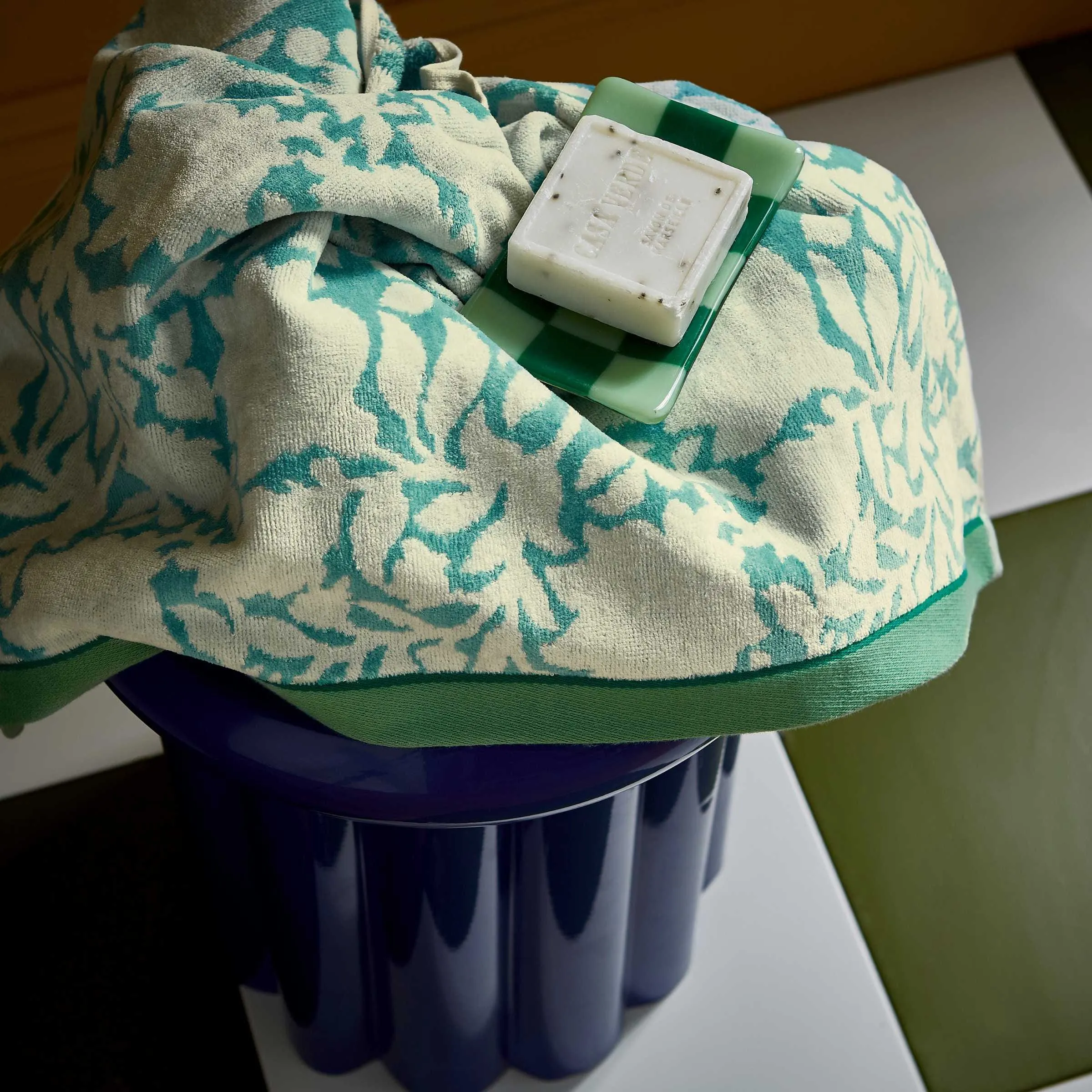 Bath Sheet with Floral Jacquard - Green, Cotton