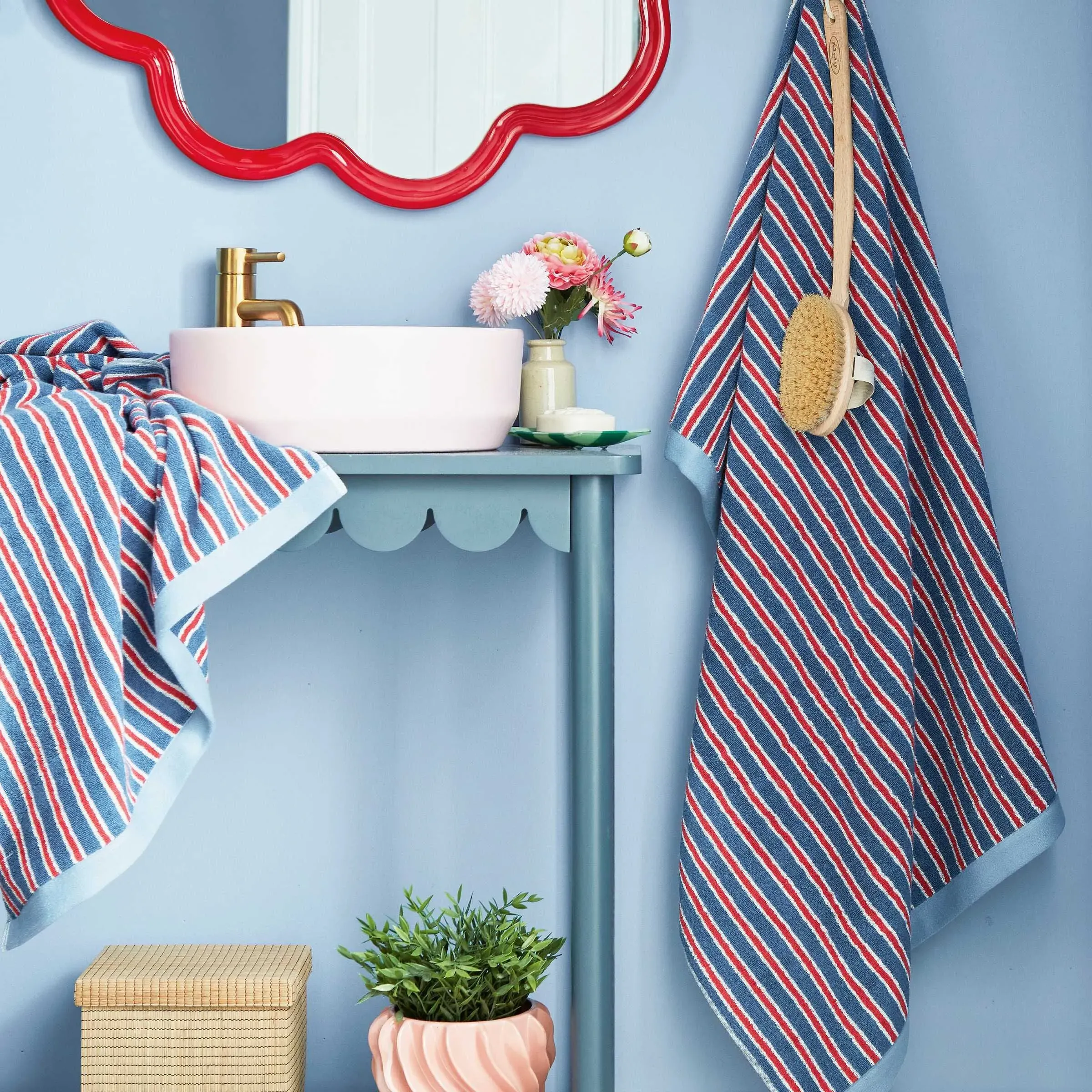 Causeway Stripe Hand Towel - Blue/Red, Cotton Velour alternate view