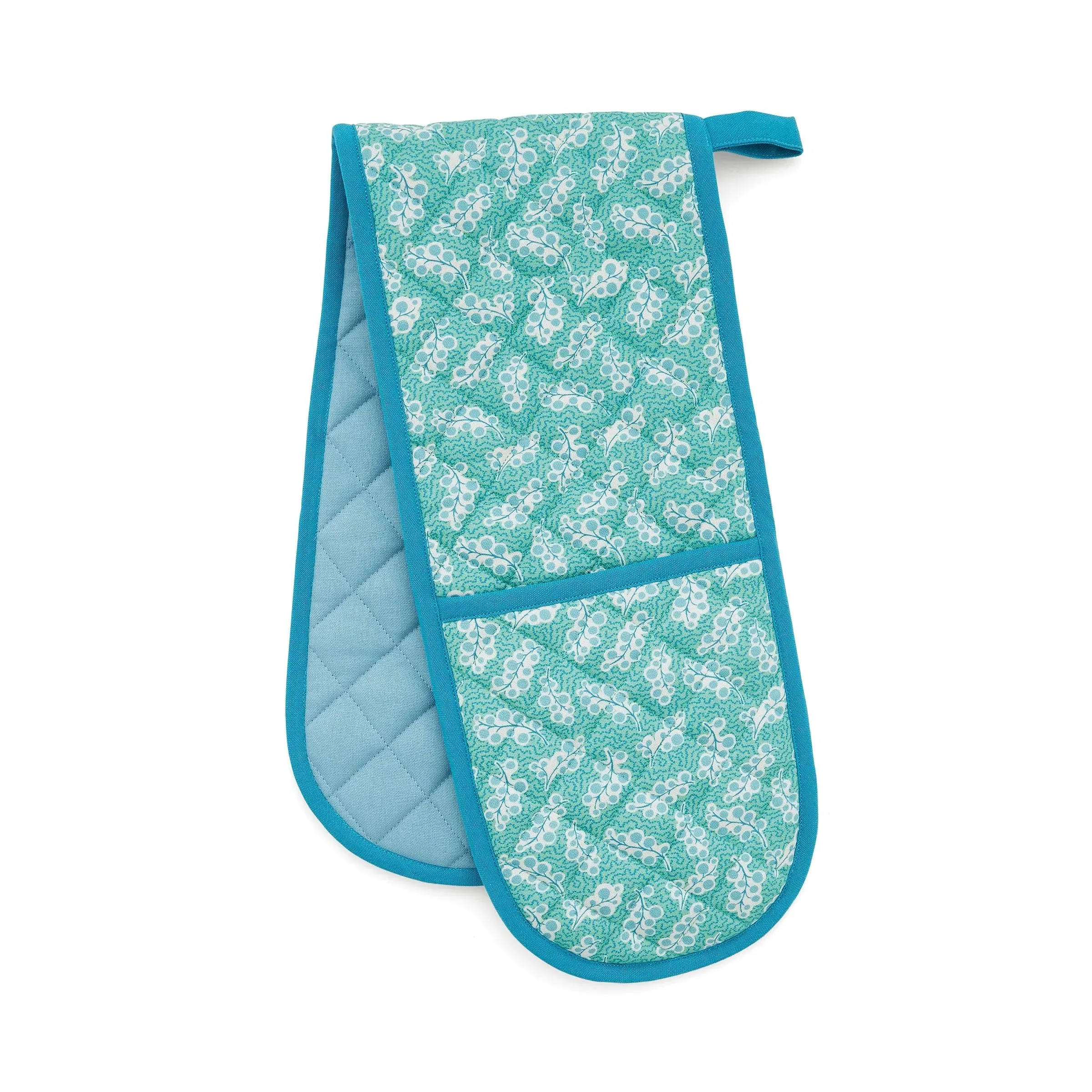 Double Oven Glove with Leaf Design - Green, Cotton