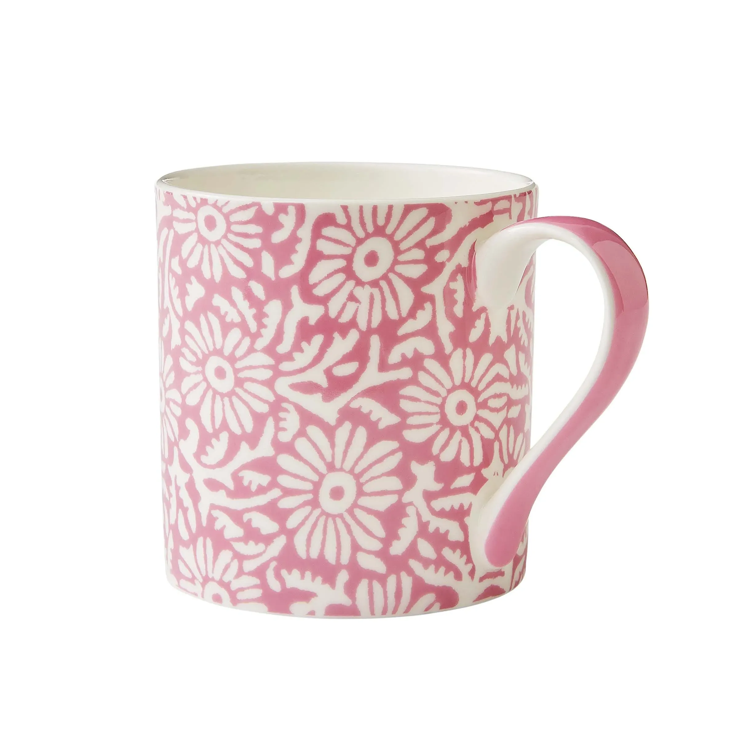 Floral Mug with Block Print Design - Pink, Bone China image