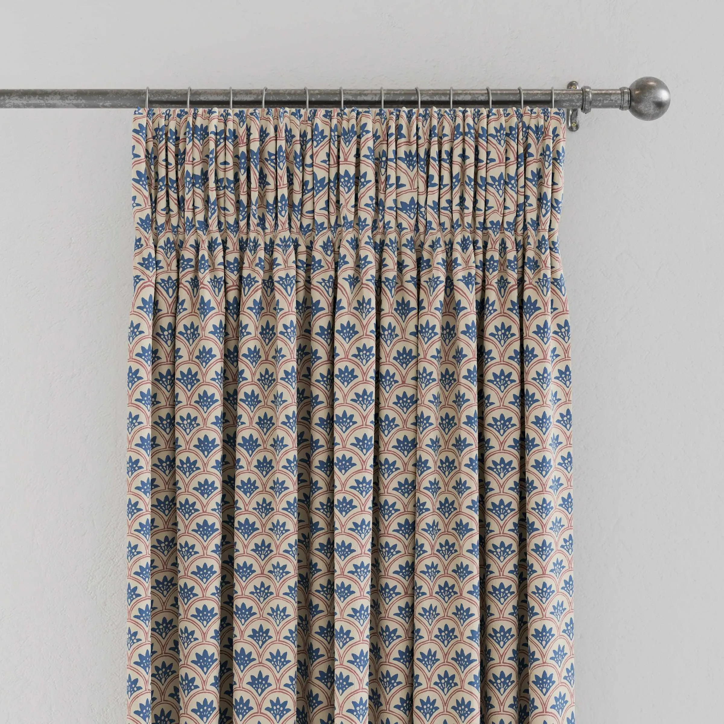 Lined Curtains with Pencil Pleat - Blue, Cotton image