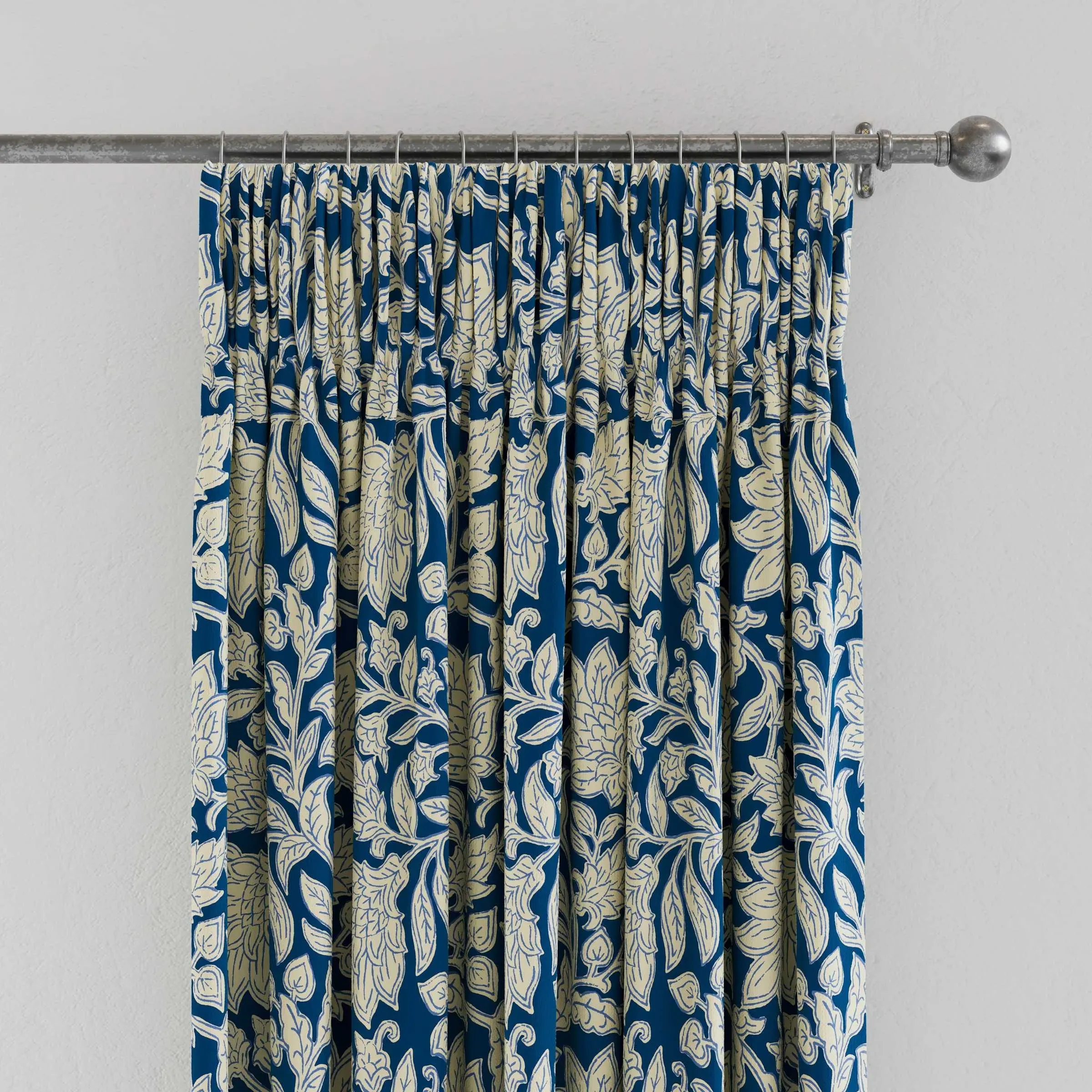 Lined Curtains with Pencil Pleat - Blue, Cotton