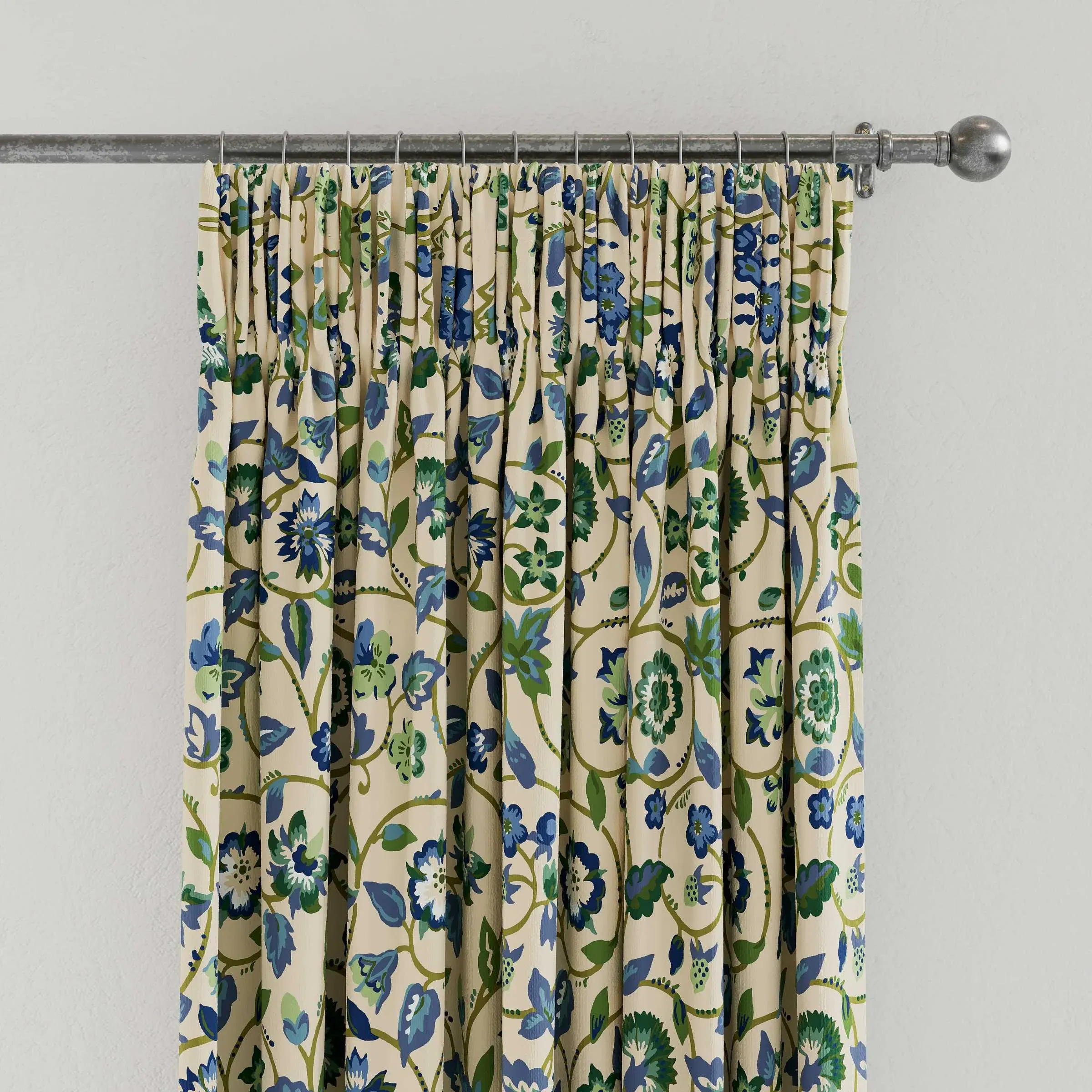 Lined Curtains with Pencil Pleat - Green, Cotton image