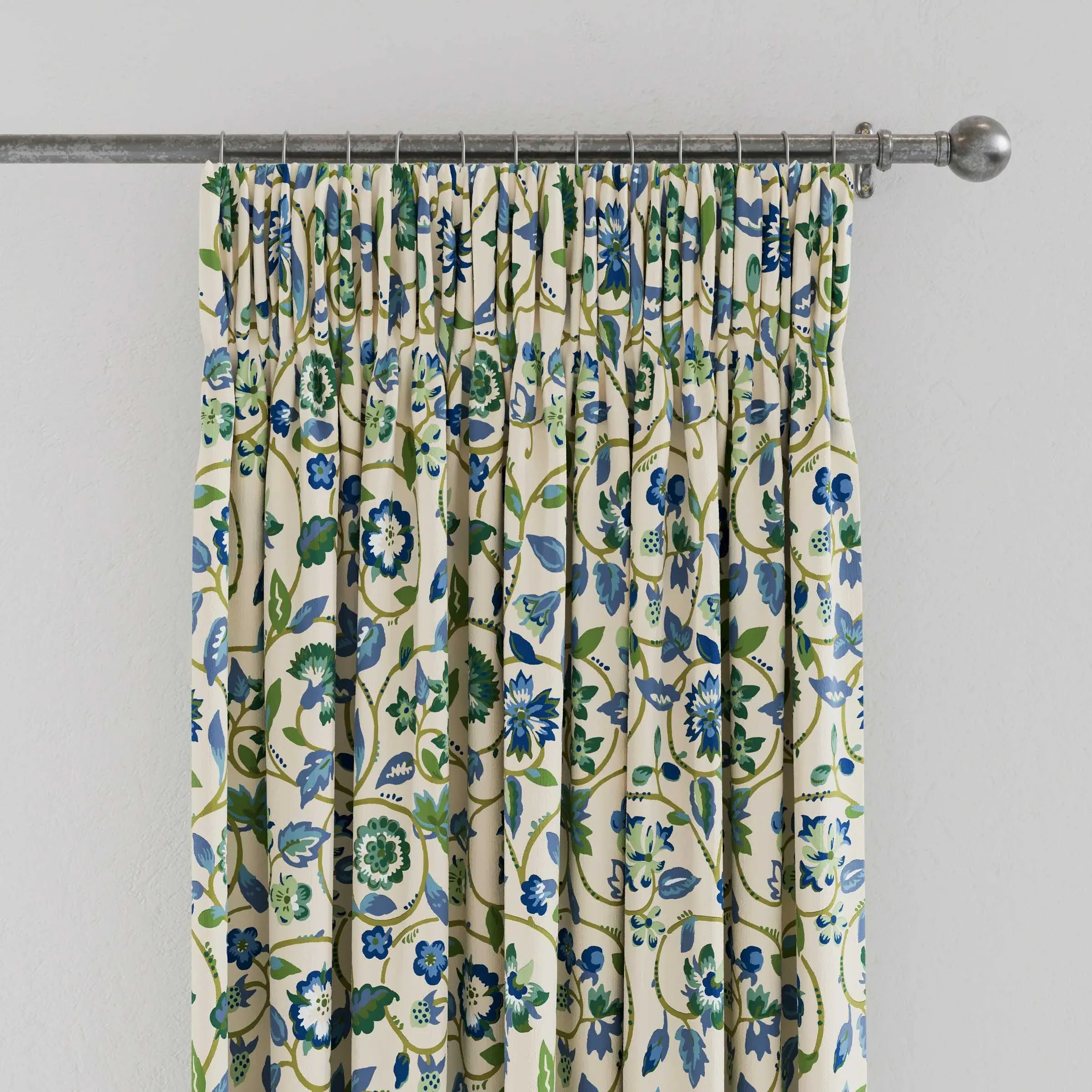 Lined Curtains with Pencil Pleat - Green, Cotton