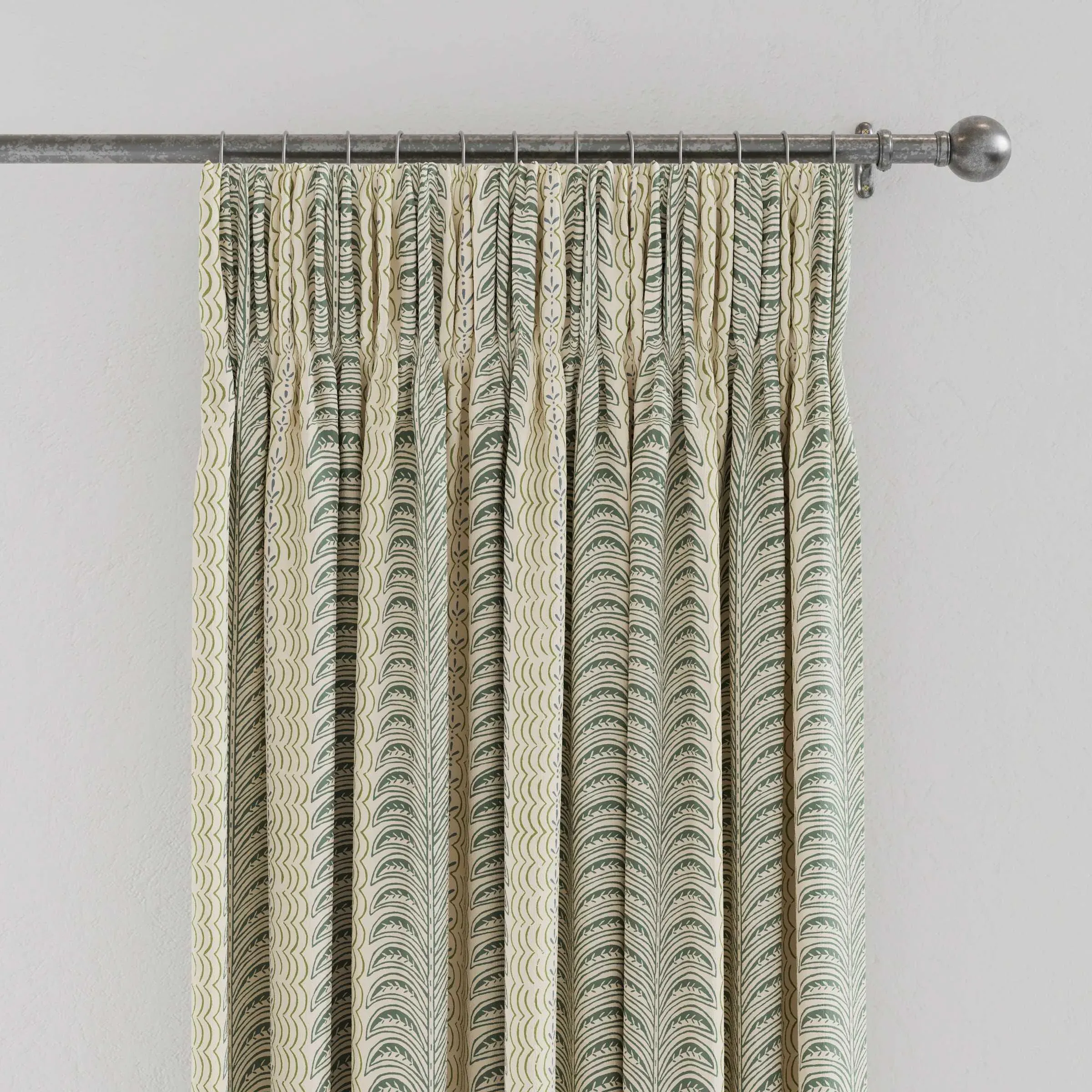 Lined Curtains with Pencil Pleat - Green, Stripe