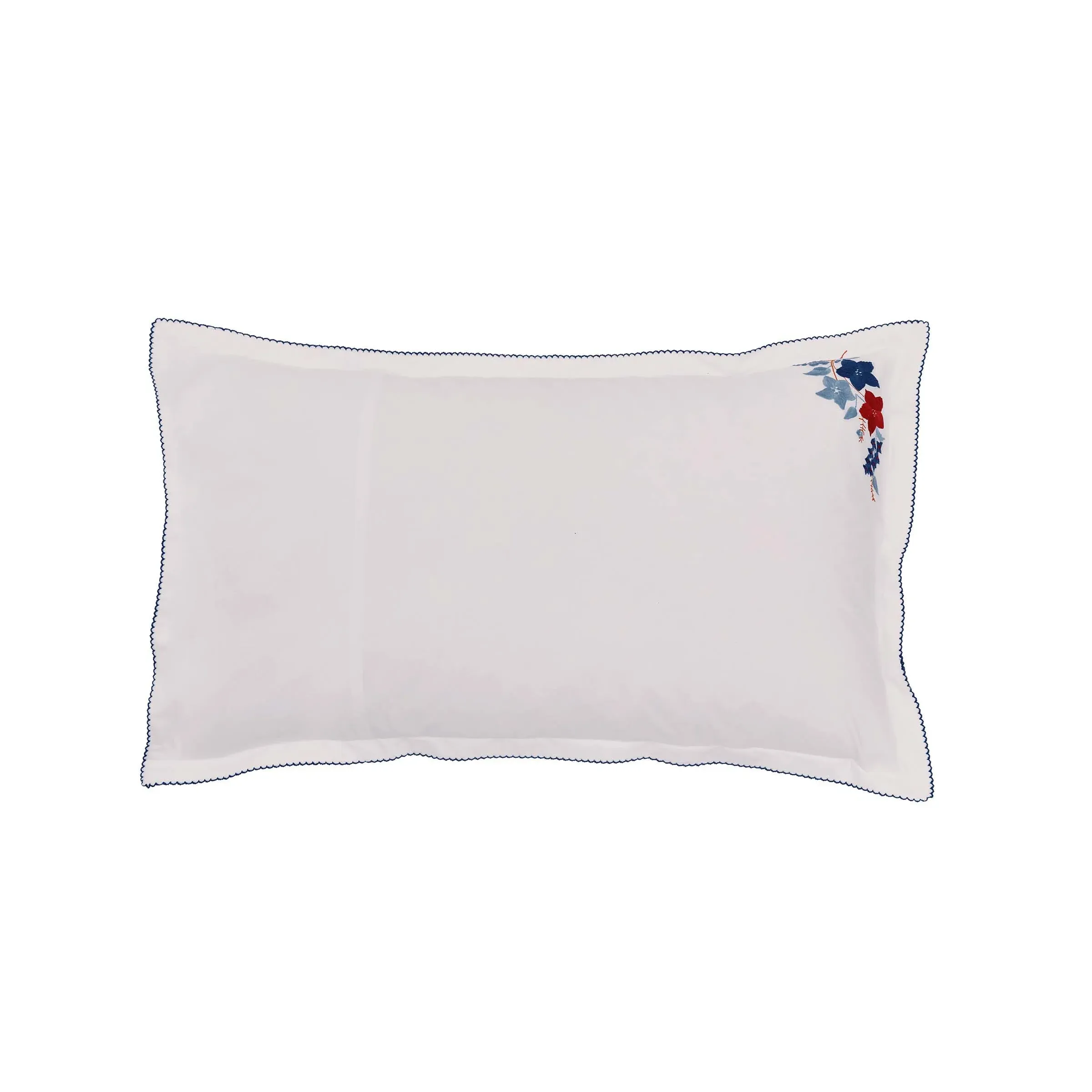Oxford Pillowcases with Floral Embroidery - Blue