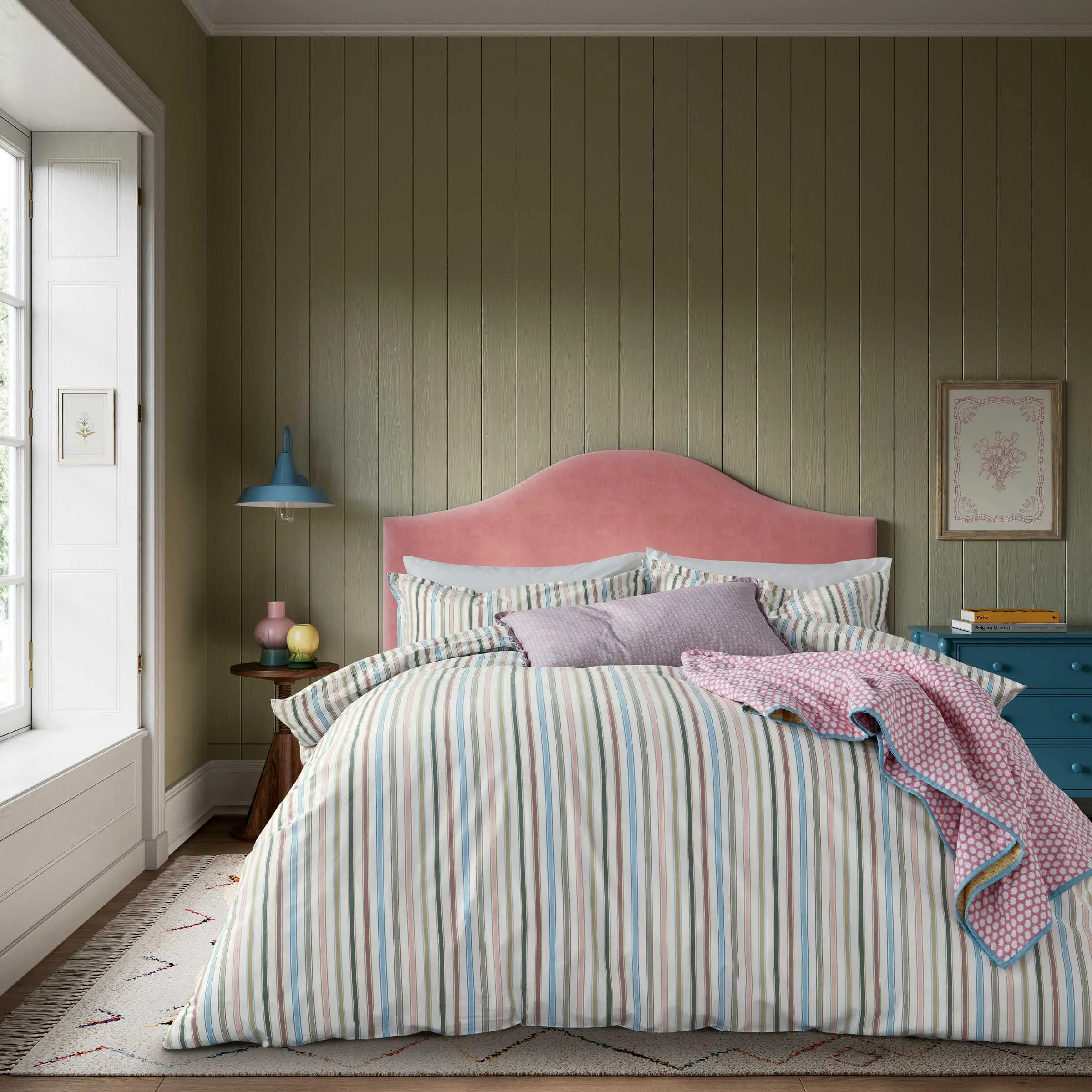 Oxford Pillowcases with Stripe Design - Multi