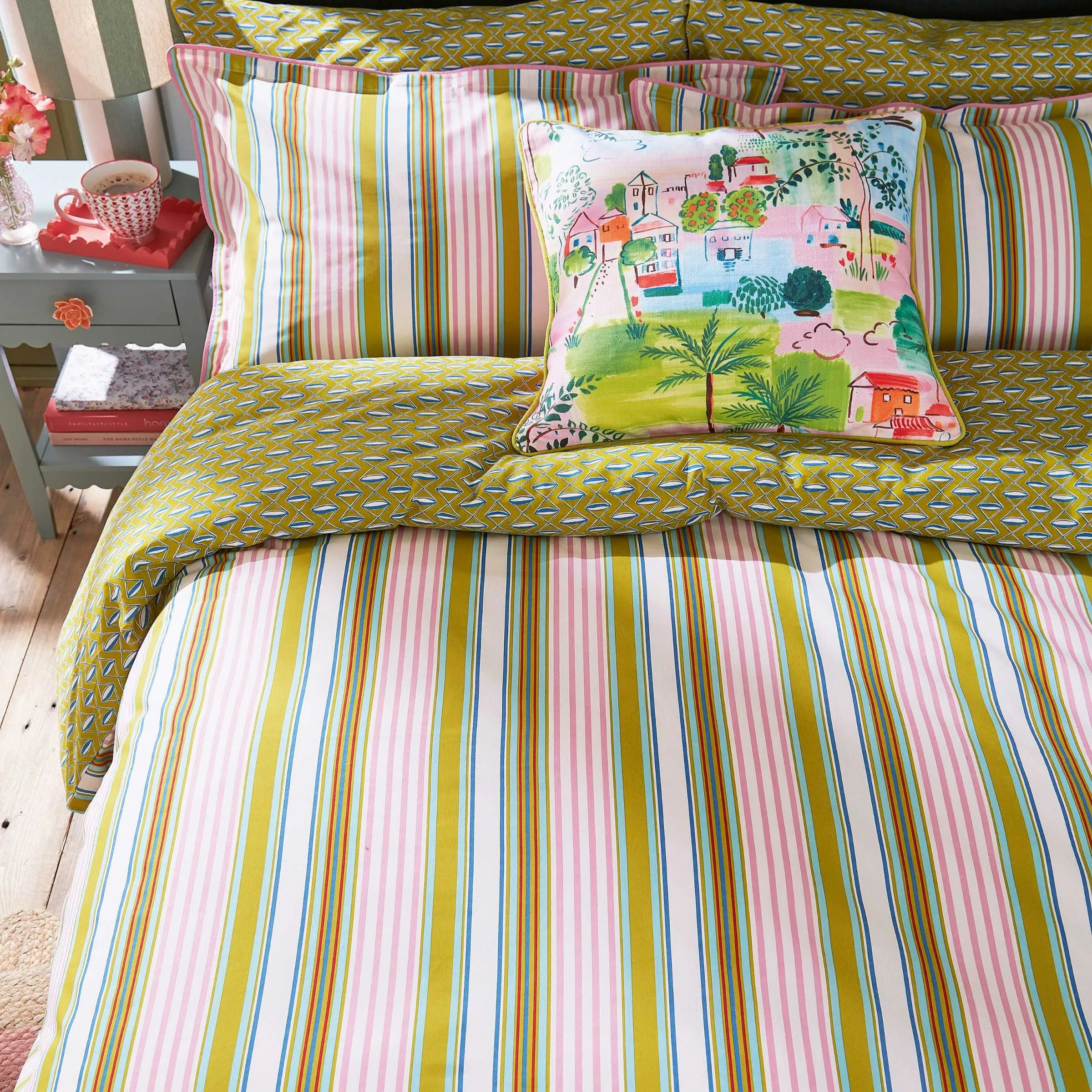 Raven Stripe Single Duvet Cover Set - Multi, Cotton product