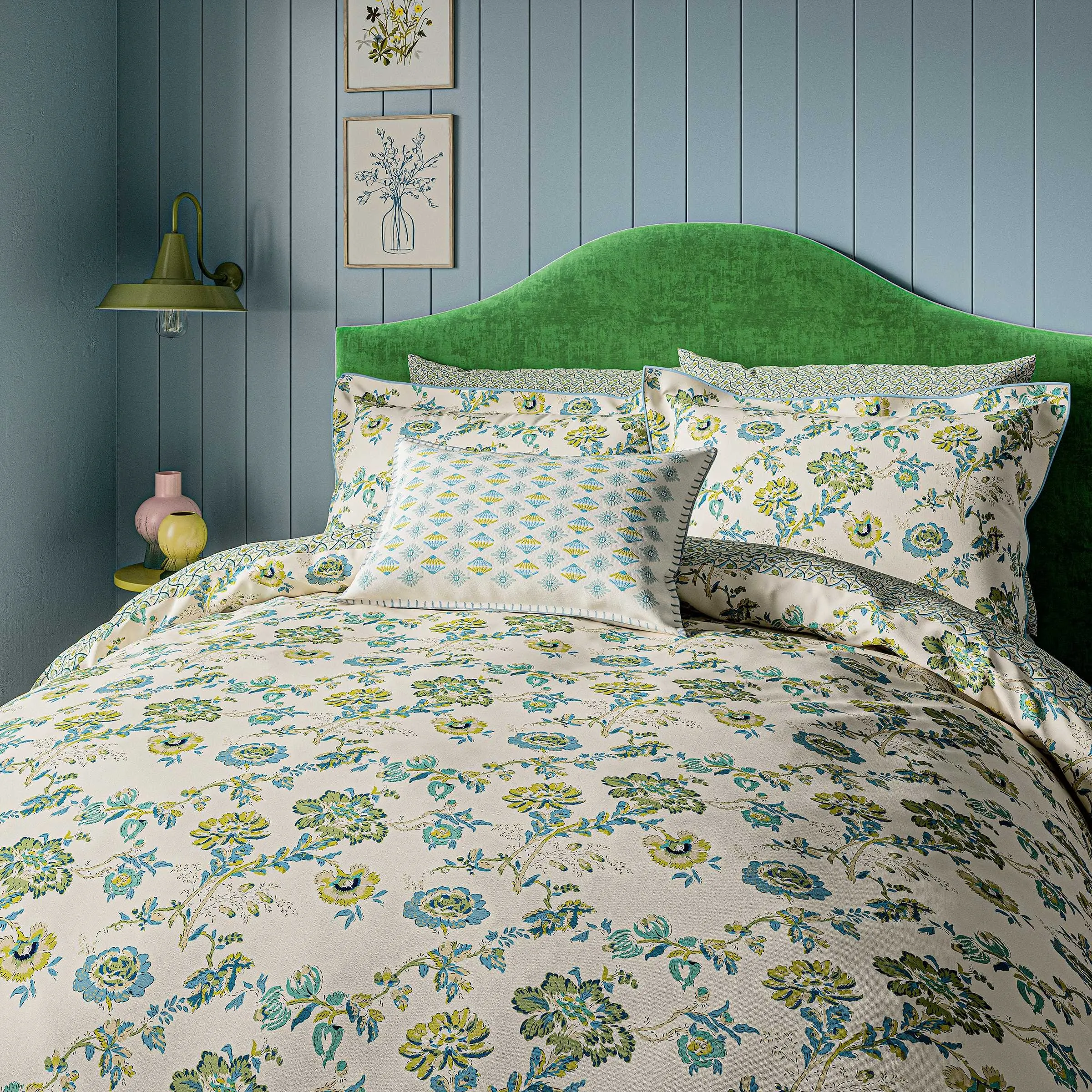 Rectangular Cushion Floral Design - Green