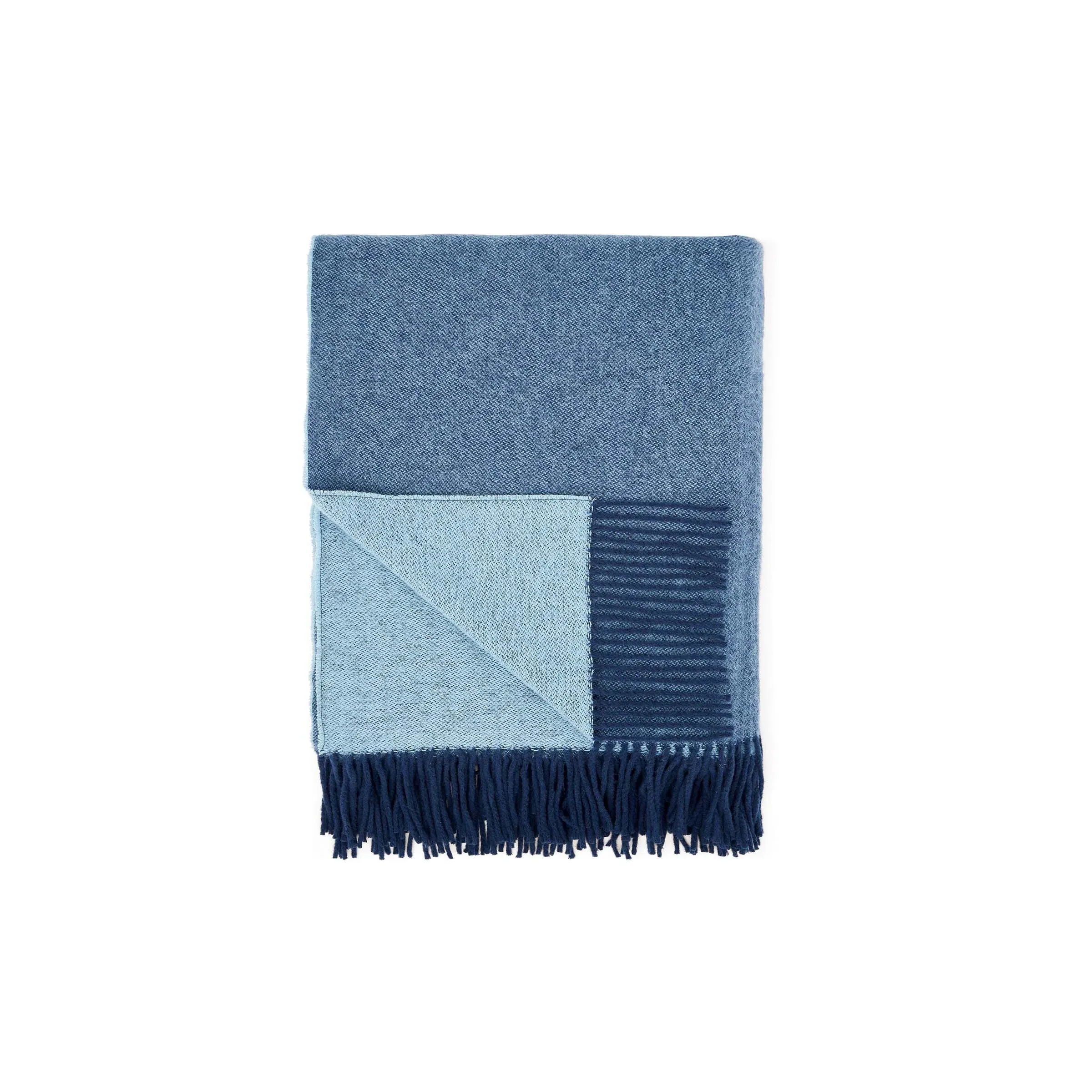 Reversible Throw with Fringe - Blue, Wool Blend image