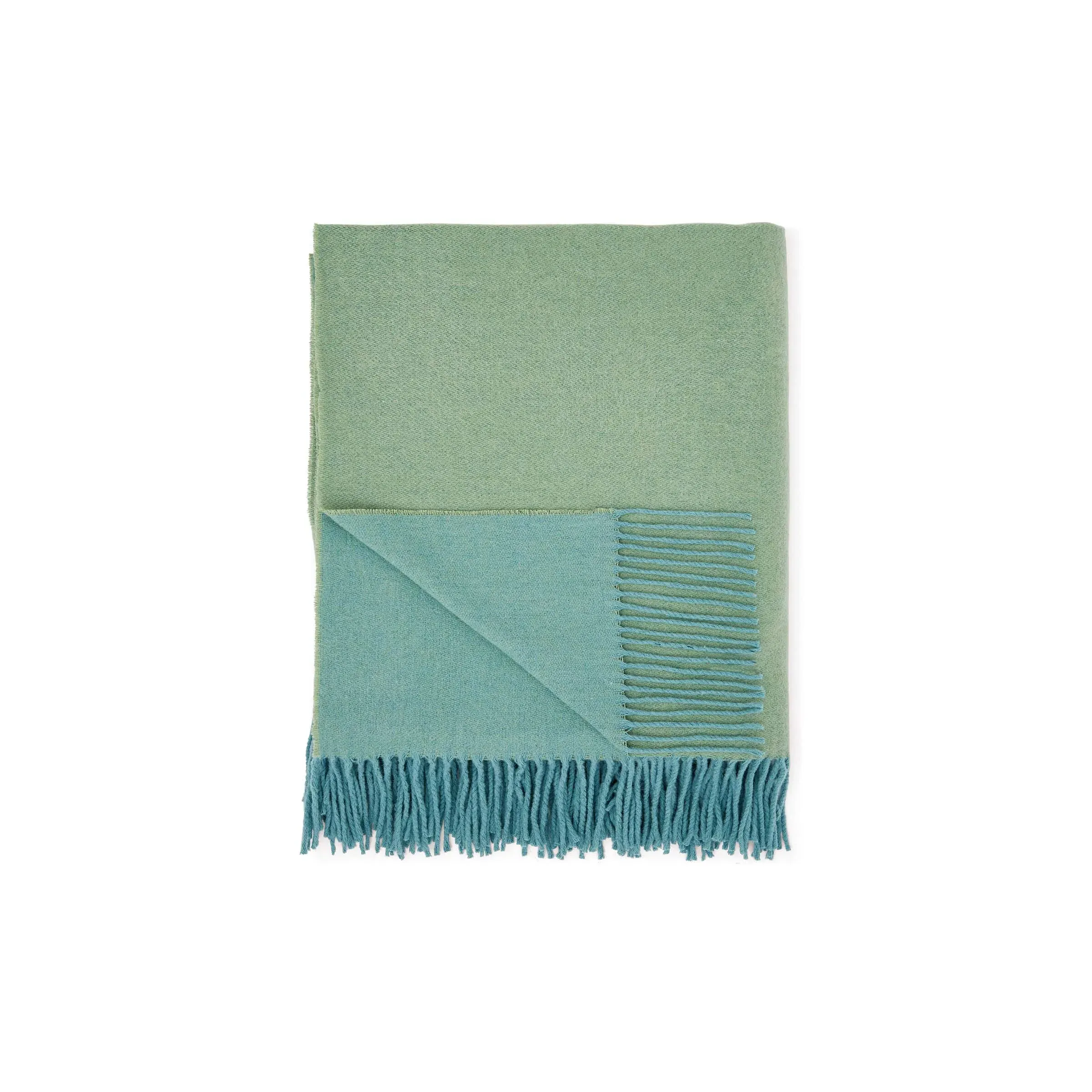 Reversible Throw with Fringe - Green, Wool Blend