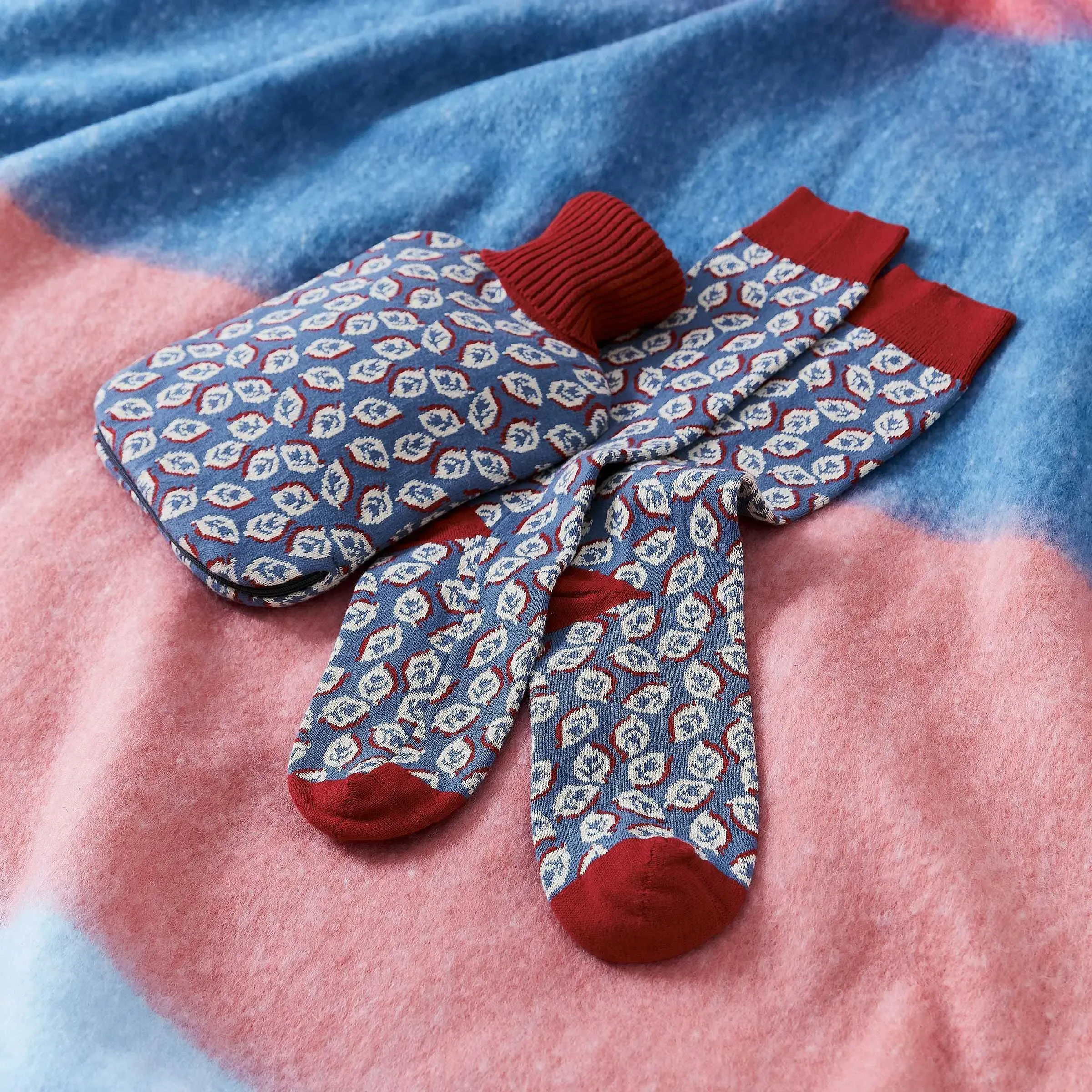 Seedling Hot Water Bottle Cover - Blue/Red, Cotton alternate view