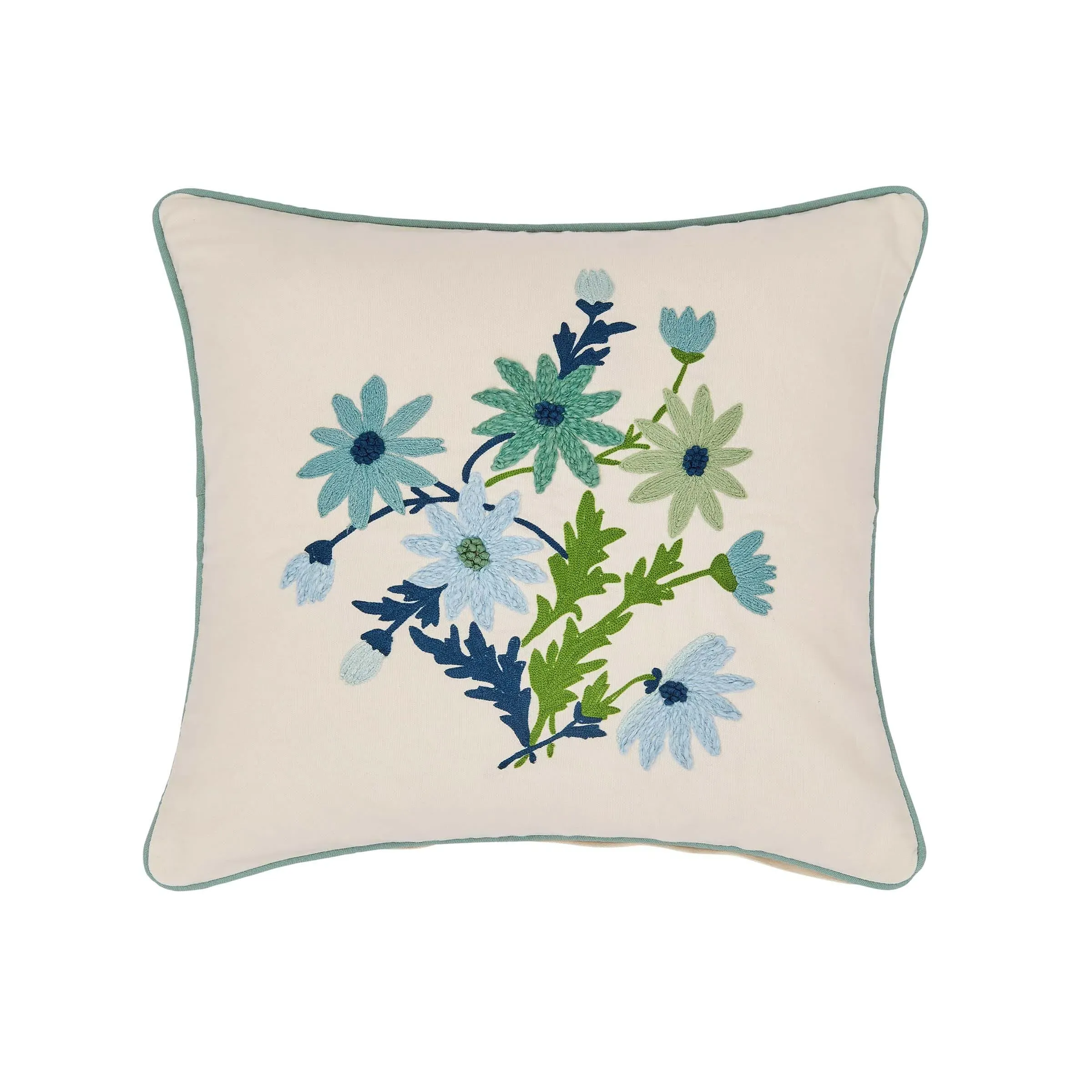 Square Cushion with Embroidery - Green, Cotton image