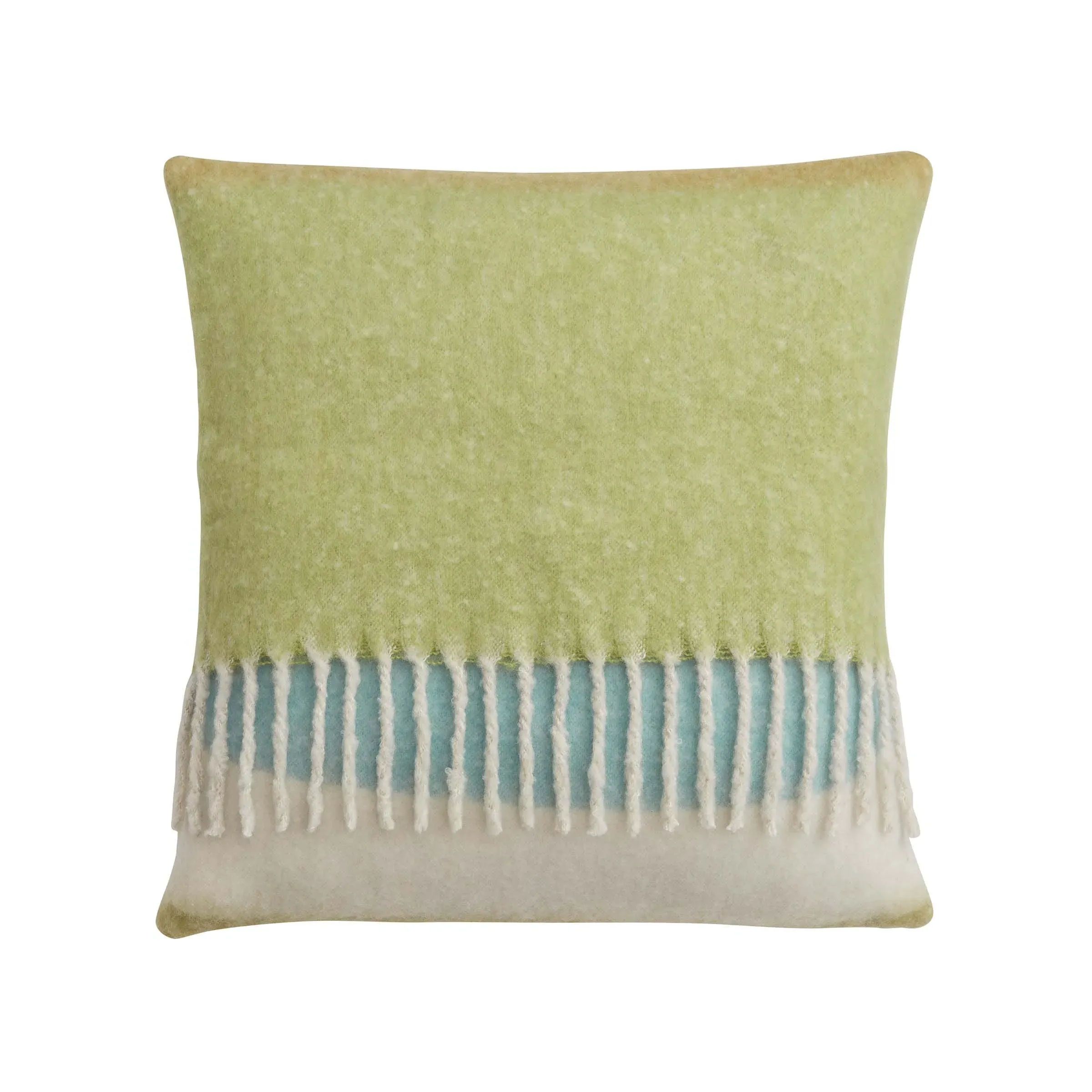 Square Landscape Cushion with Fringe - Green