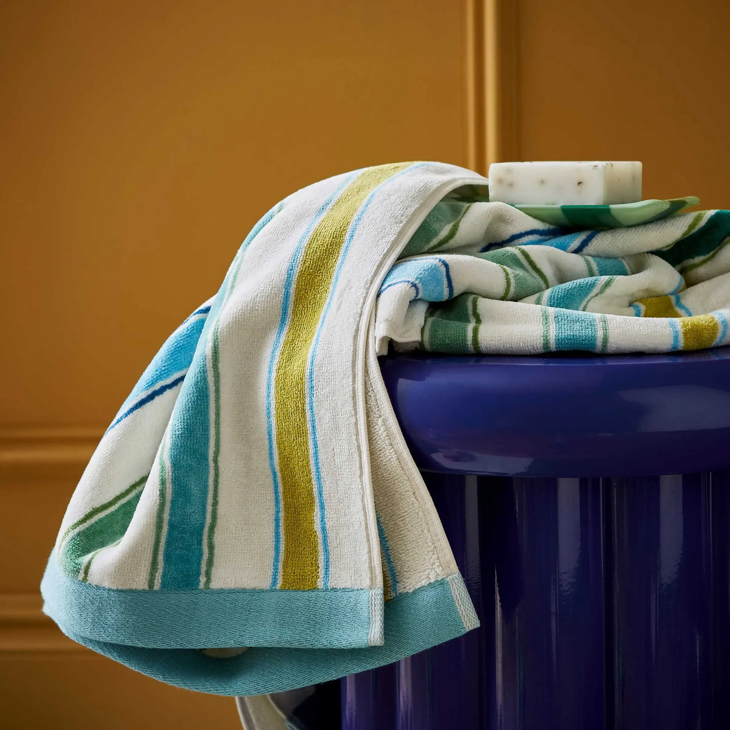 Striped Hand Towel - Green, Cotton Terry