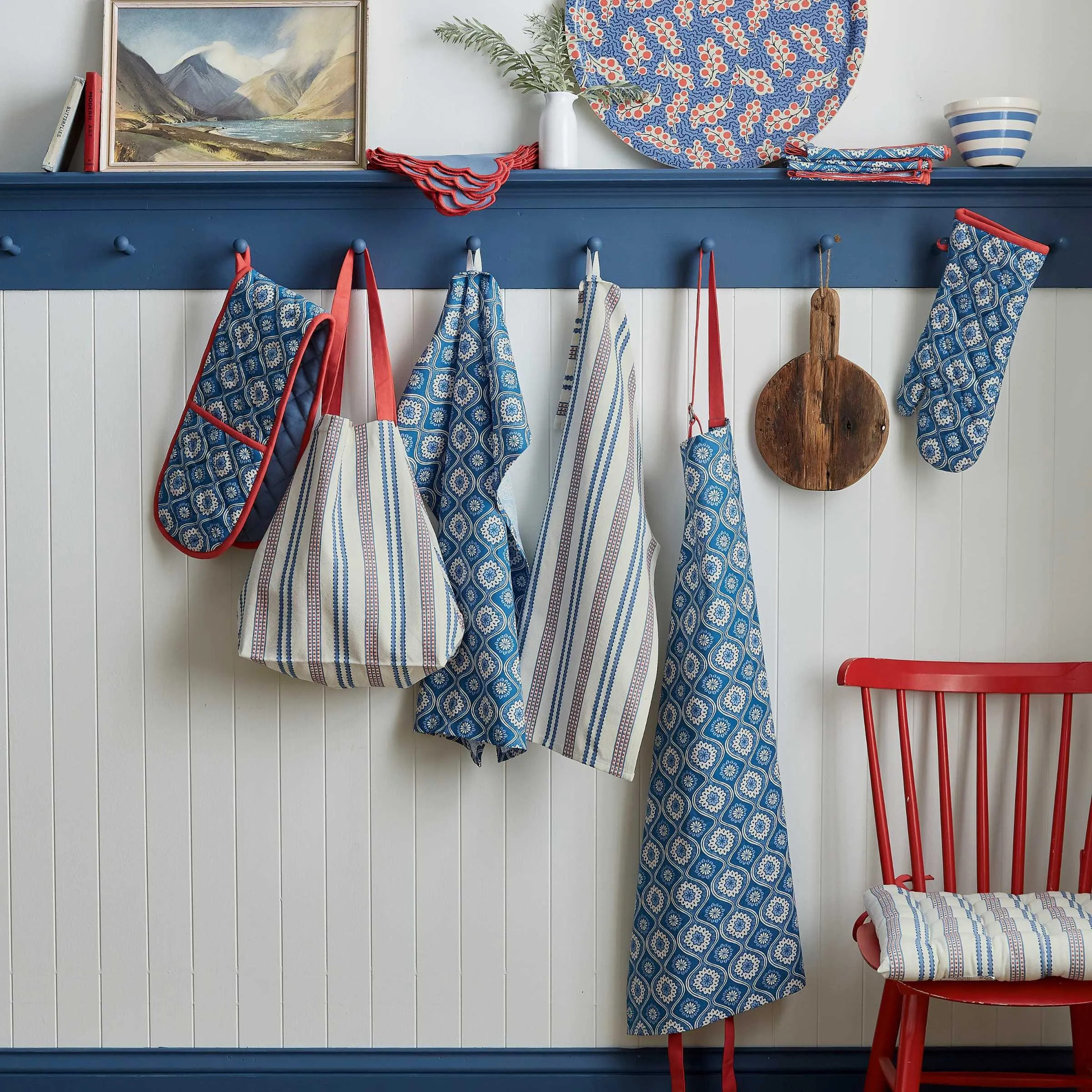 Ticking Stripe & Achill Tea Towels - Blue, Red, Cotton alternate view