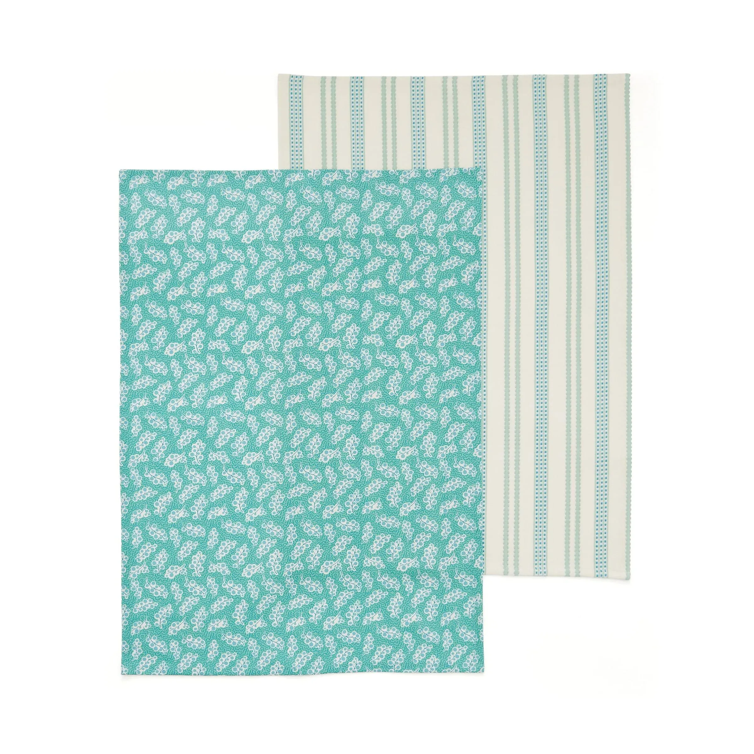 Ticking Stripe & Livie Tea Towels Pack of 2 - Green, Cotton product