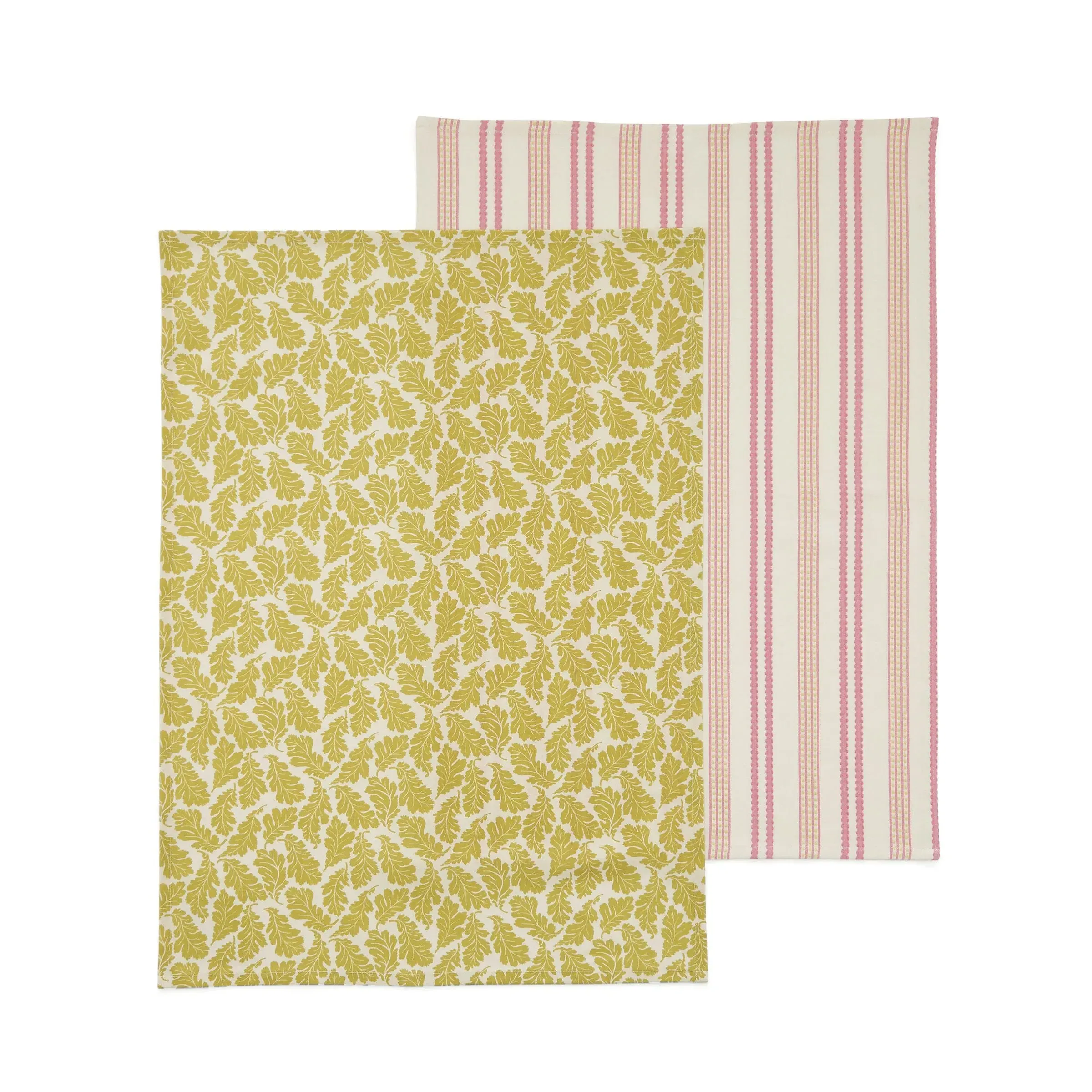 Ticking Stripe & Oak Leaf Tea Towels - Multi, Cotton product