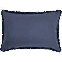 60x40cm Cushion with Frayed Trim - Blue, Cotton