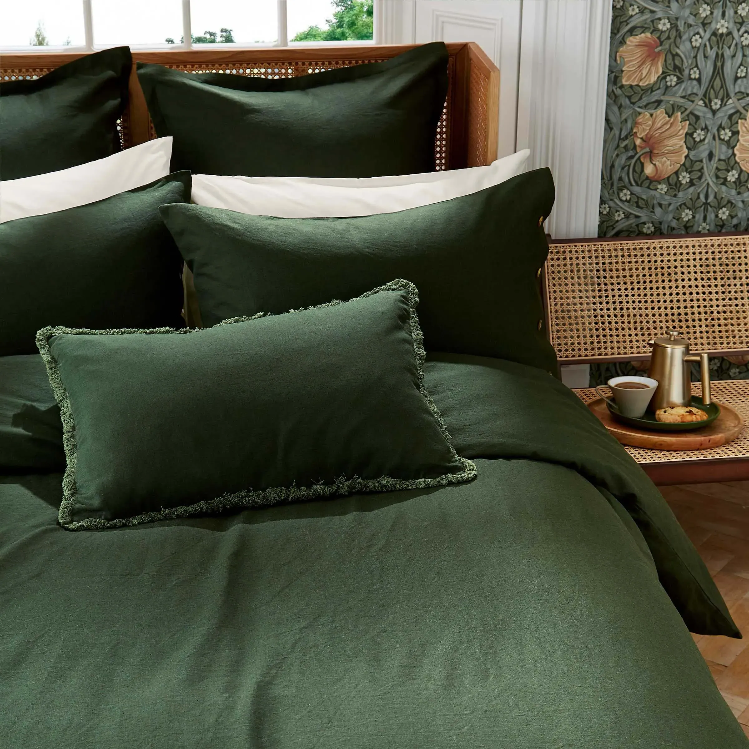 Double Duvet Cover Plain Dye - Green, Cotton