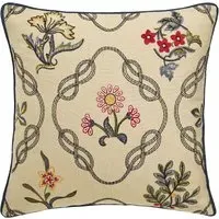 Embroidered Cushion with Piping - Indigo, Linen
