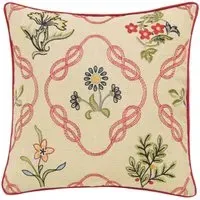 Embroidered Trellis Cushion - Crimson, Linen
